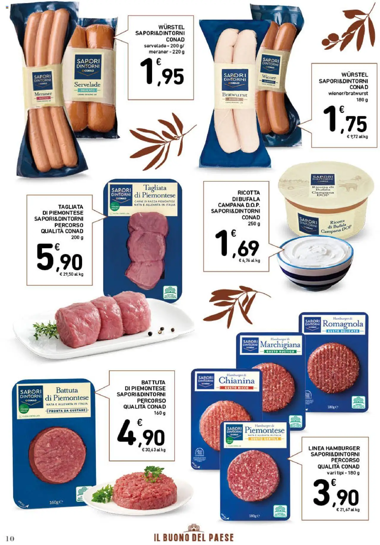 Volantino Conad del 22.10.2025 | Pagina: 10 | Prodotti: Wurstel, Ricotta, Hamburger
