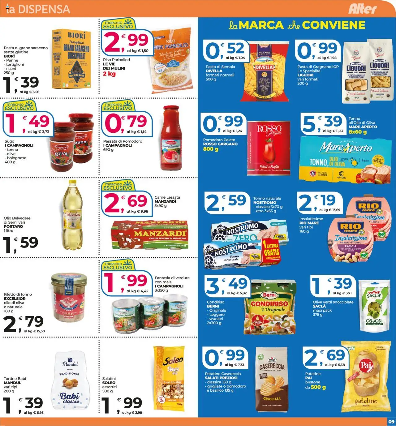 Volantino Alter Discount del 08.08.2025 | Pagina: 9 | Prodotti: Basilico, Passata di pomodoro, Penne, Olio di Oliva