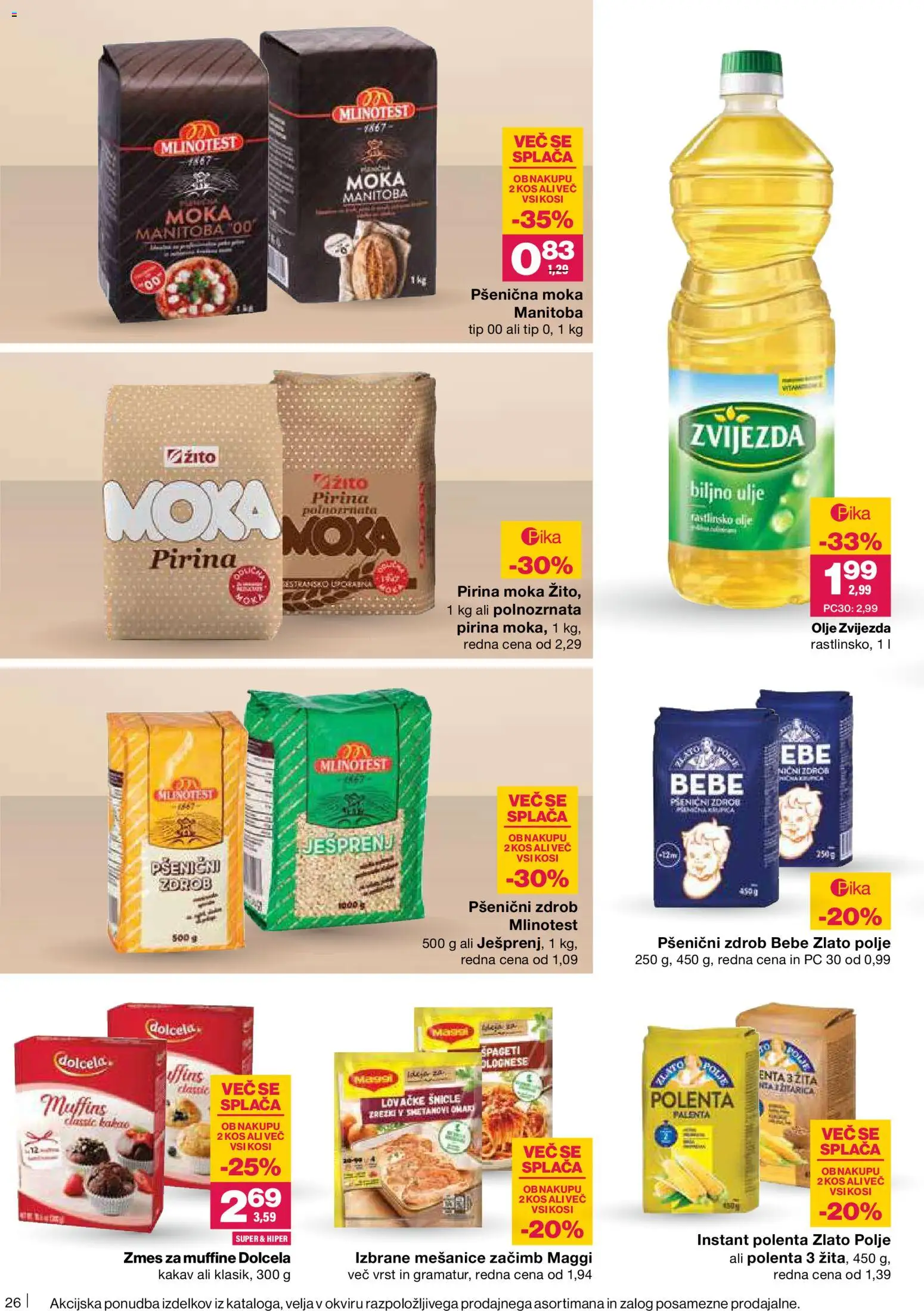 Novi Mercator katalog ponudbe – veljaven od 08.01.2026 | Stran: 26 | Izdelki: Moka, Kos, Olje, Spageti