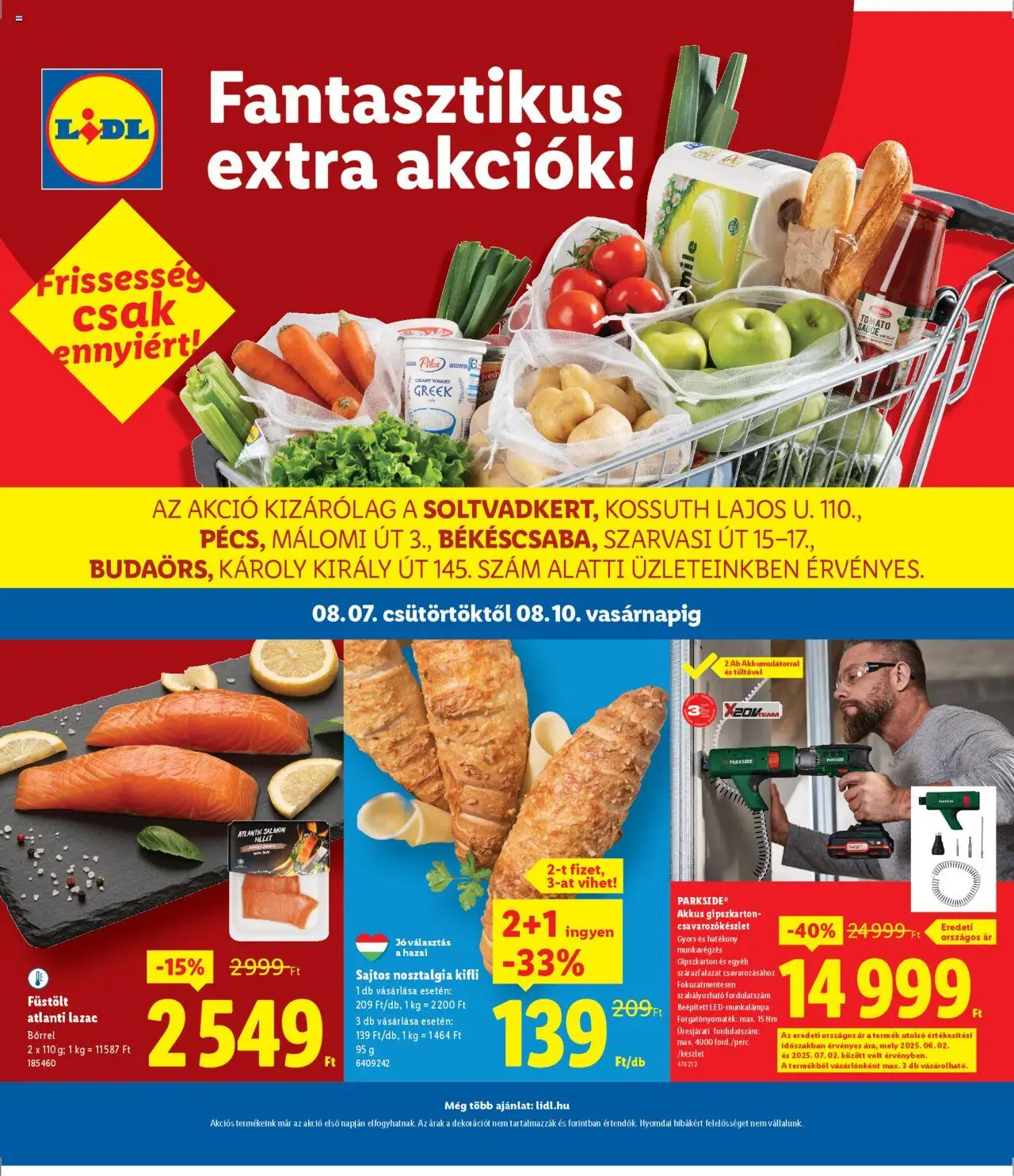 Lidl akciós ujság - amely érvényes a következő dátumtól: 07.08.2025 | Oldal: 1 | Termékek: Parkside, Kifli, Gipszkarton, Lazac