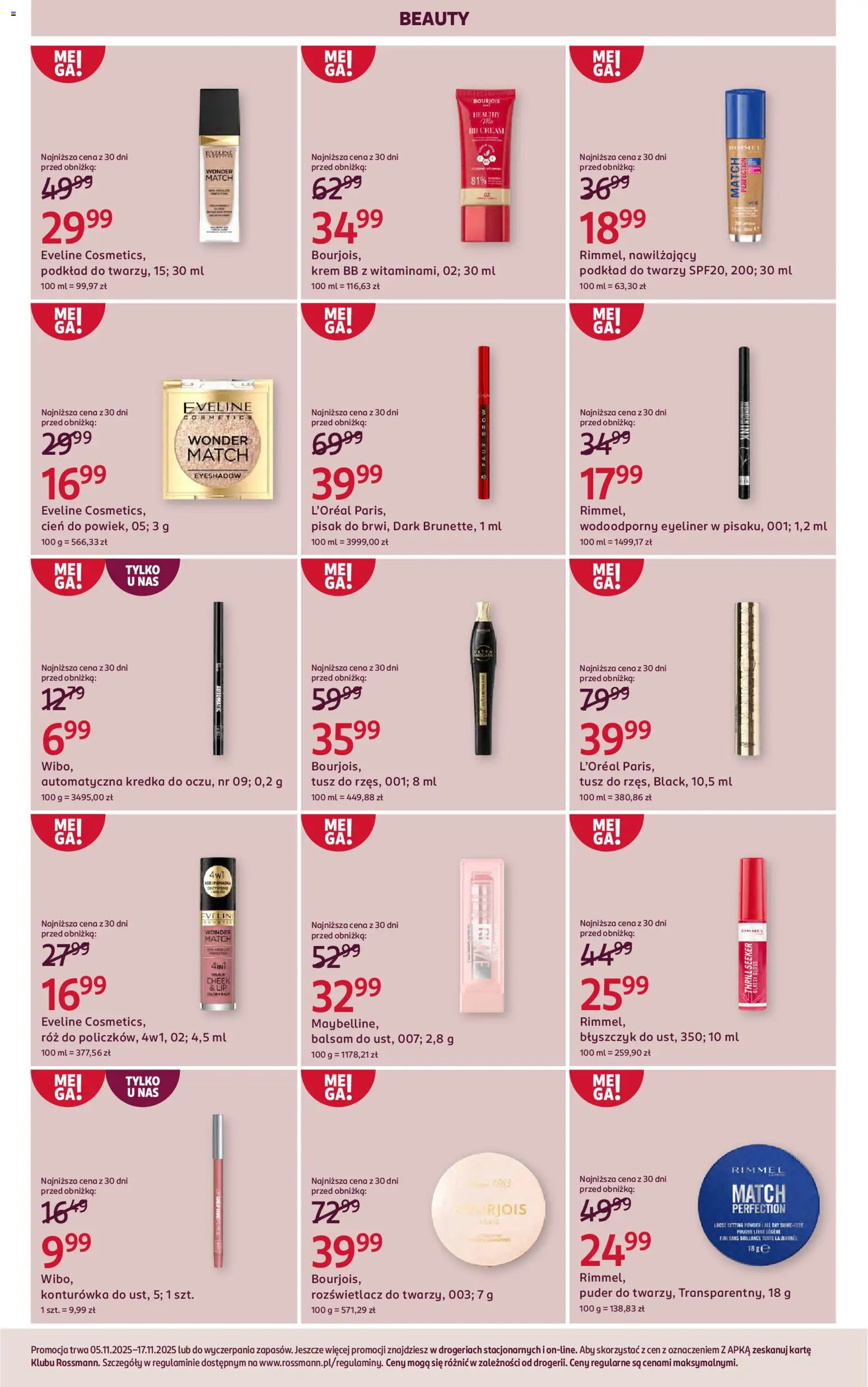 Rossmann Gazetka od 05.11.2025 | Strona: 5 | Produkty: Róż, Błyszczyk, Krem, Podkład do twarzy