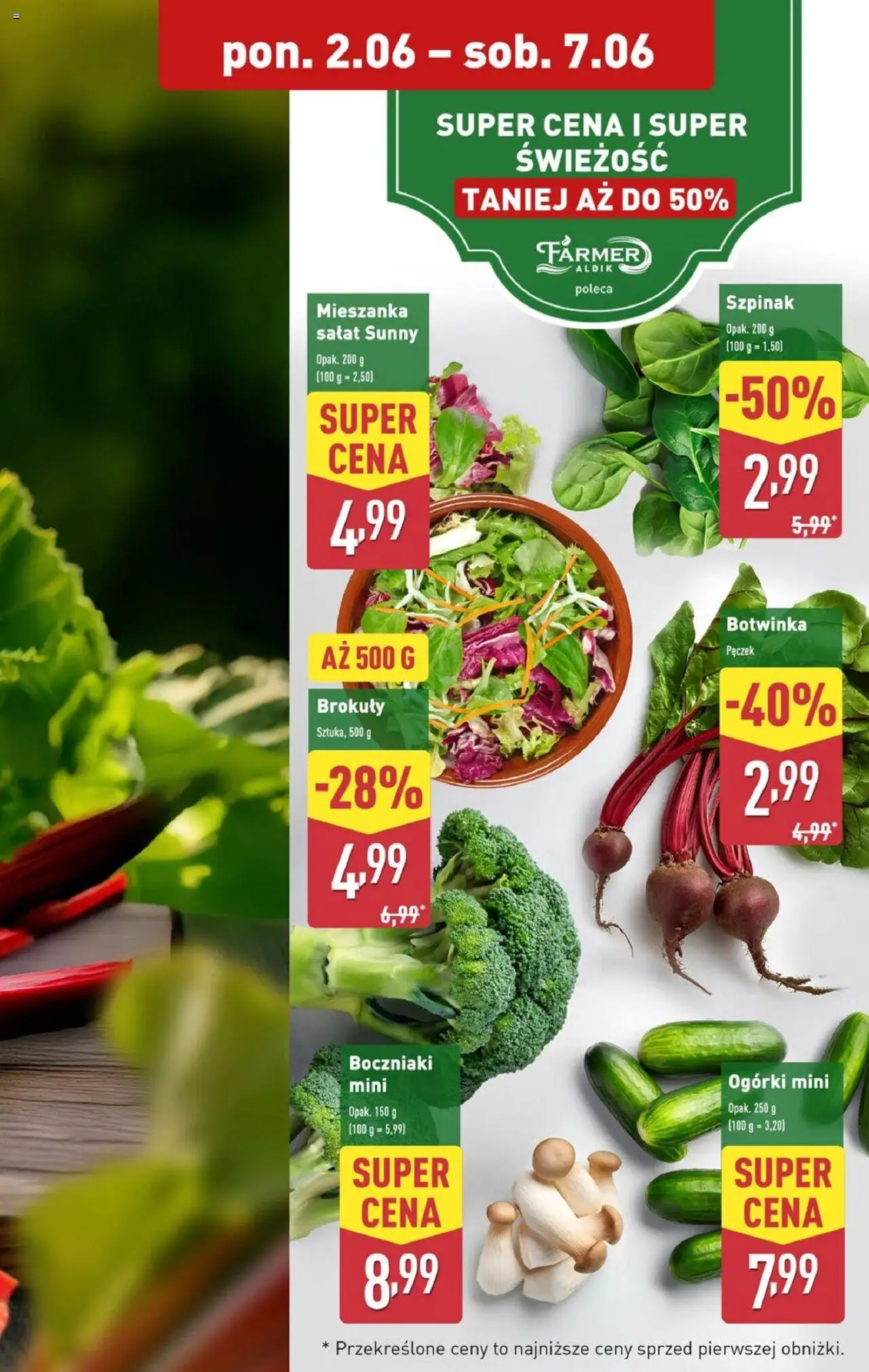Aldi Gazetka od 02.06.2025 | Strona: 5 | Produkty: Szpinak, Botwinka, Boczniaki, Ogórki