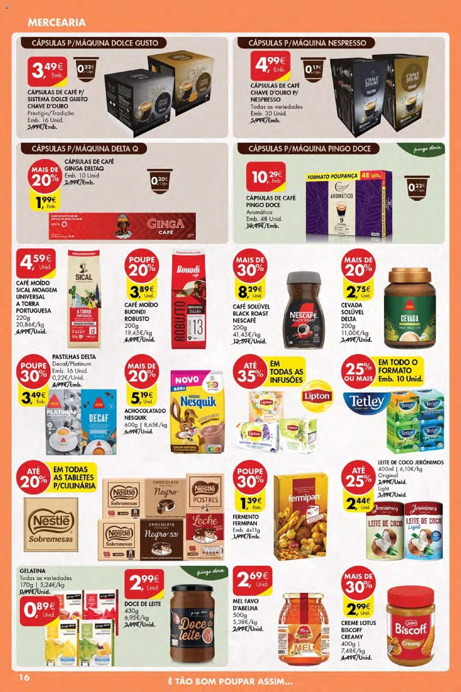 Pingo Doce Poupe Esta Semana Açores │ válido de 12.02.2026 | Página: 16 | Produtos: Gelatina, Leite, Chocolate, Chá