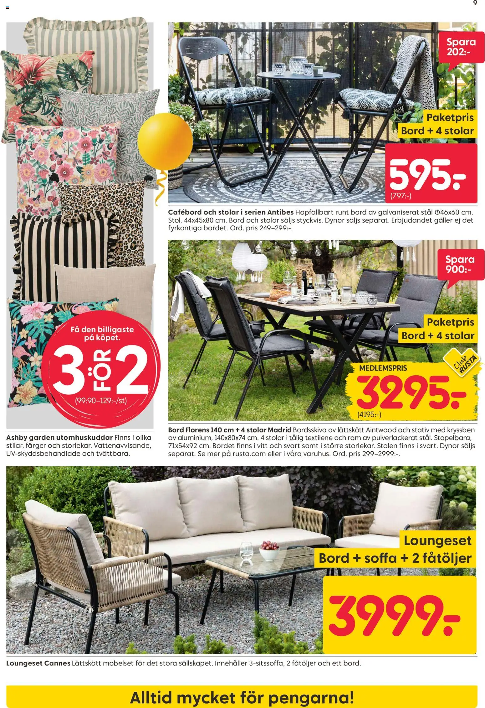 Rusta reklamblad aktuell från 13.04.2026 | Sida: 9 | Produkter: Dynor, Galler, Soffa, Bord