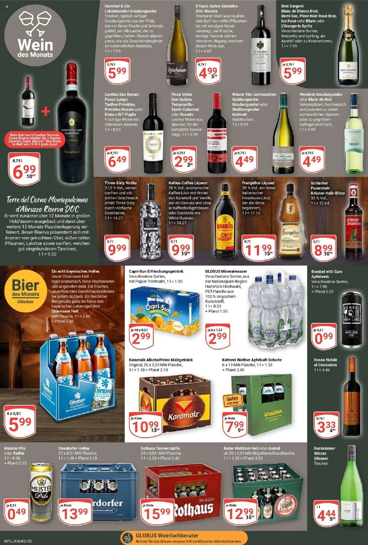 Globus prospekt Maintal-Dörnigheim	 – gültig ab 28.09.2025 | Seite: 18 | Produkte: Bier, Weißbier, Apfelsaft, Mineralwasser