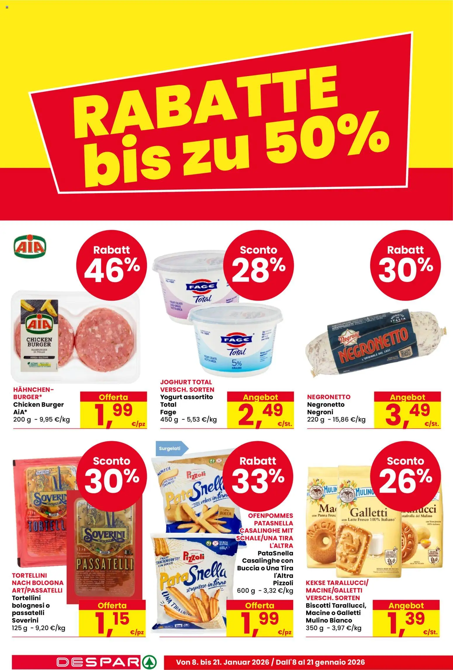 Volantino Despar del 08.01.2026 | Pagina: 2 | Prodotti: Pollo, Panna, Latte, Hamburger