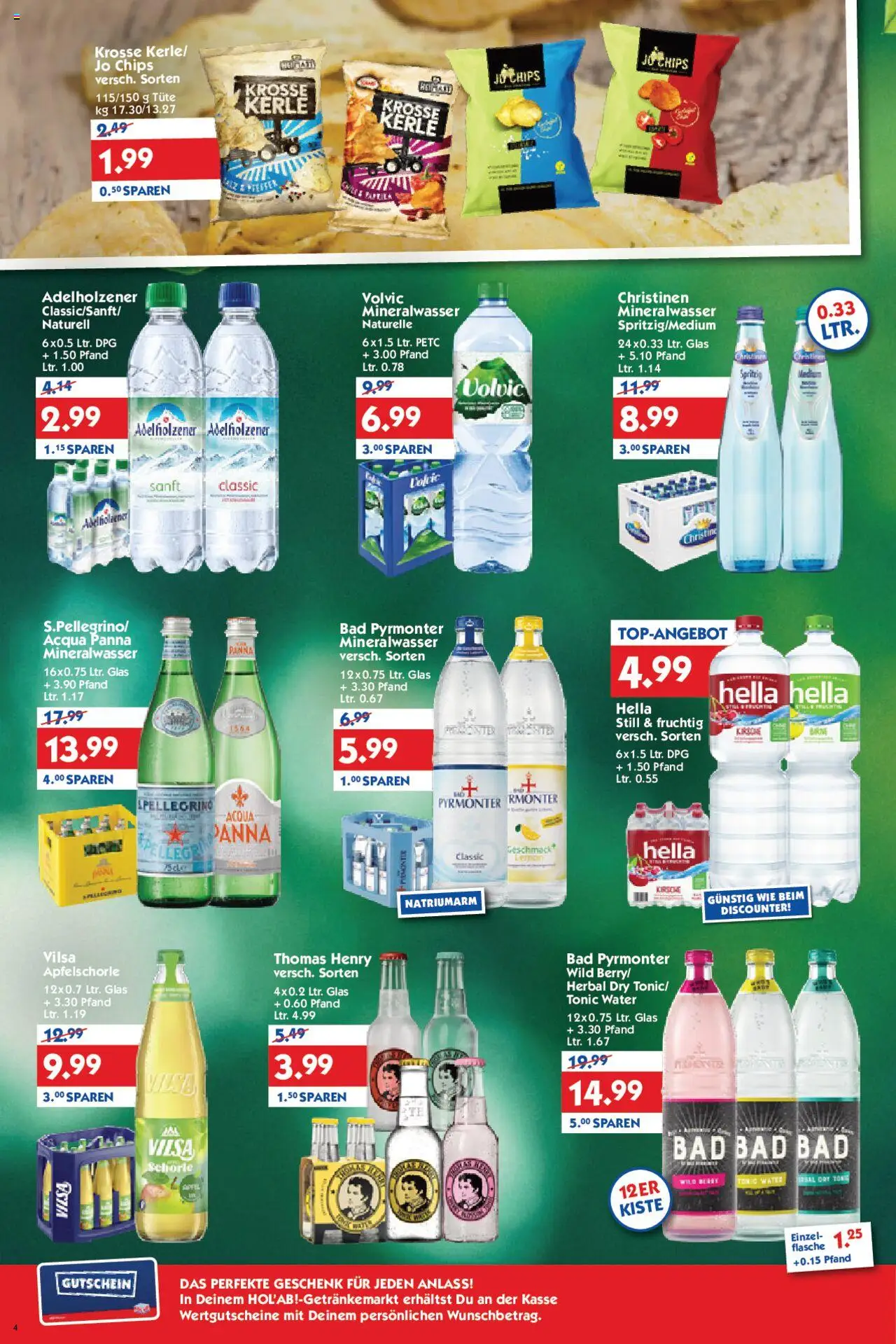 HOL’AB! Prospekt 	 - gültig ab dem 21.07.2025 | Seite: 4 | Produkte: Adelholzener, Mineralwasser, Hella, Chips