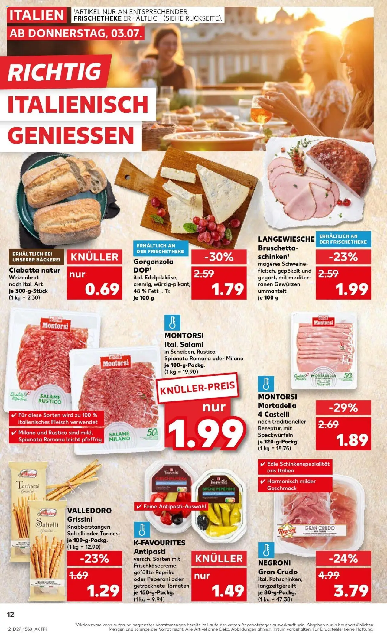 Kaufland prospekt Gütersloh	 - gültig ab dem 03.07.2025 | Seite: 12 | Produkte: Theke, Tomaten, Salami, Fleisch