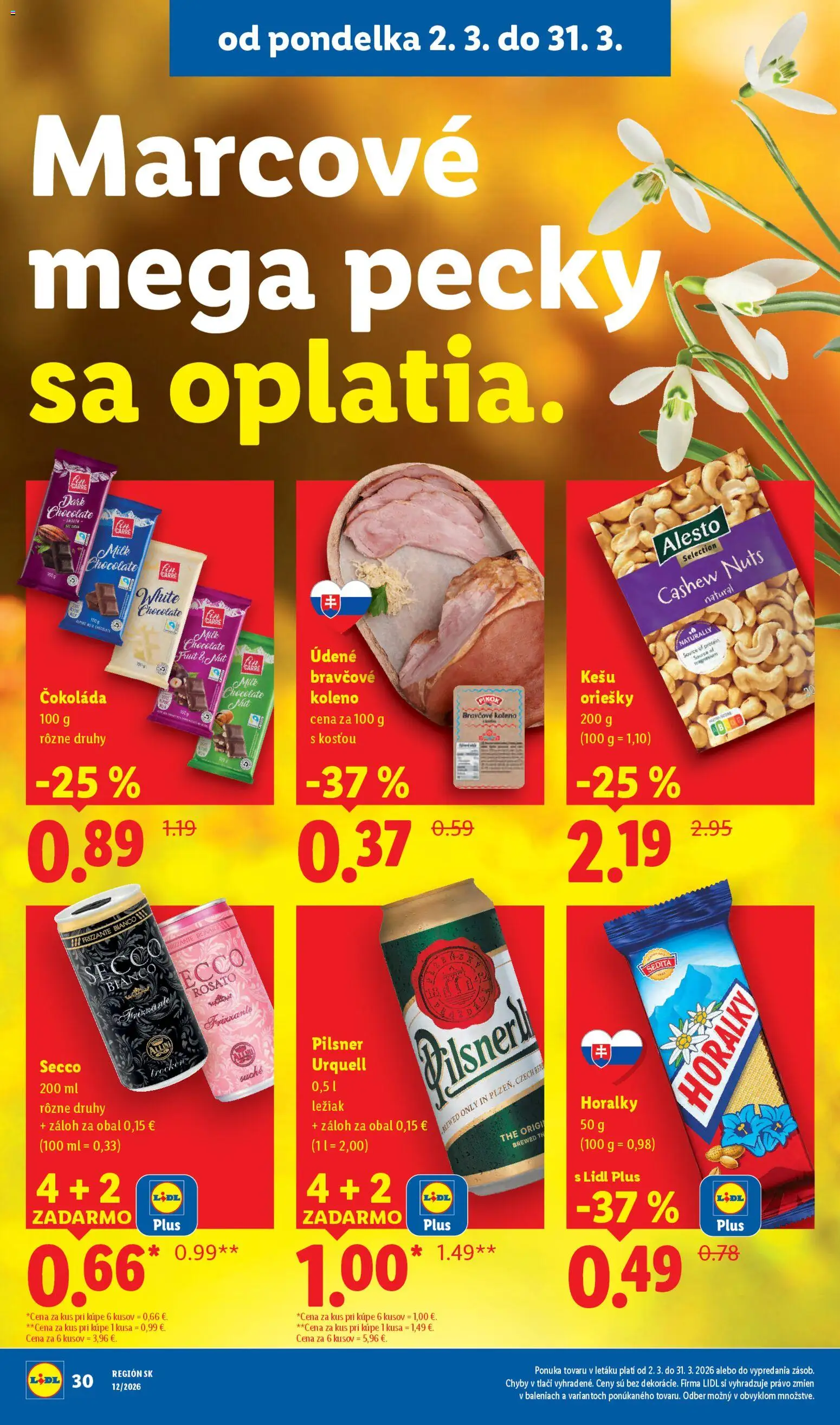 Nové Lidl akcie – leták je platný od 16.03.2026 | Strana: 40 | Produkty: Pilsner Urquell, Protein, Čokoláda, Horálky