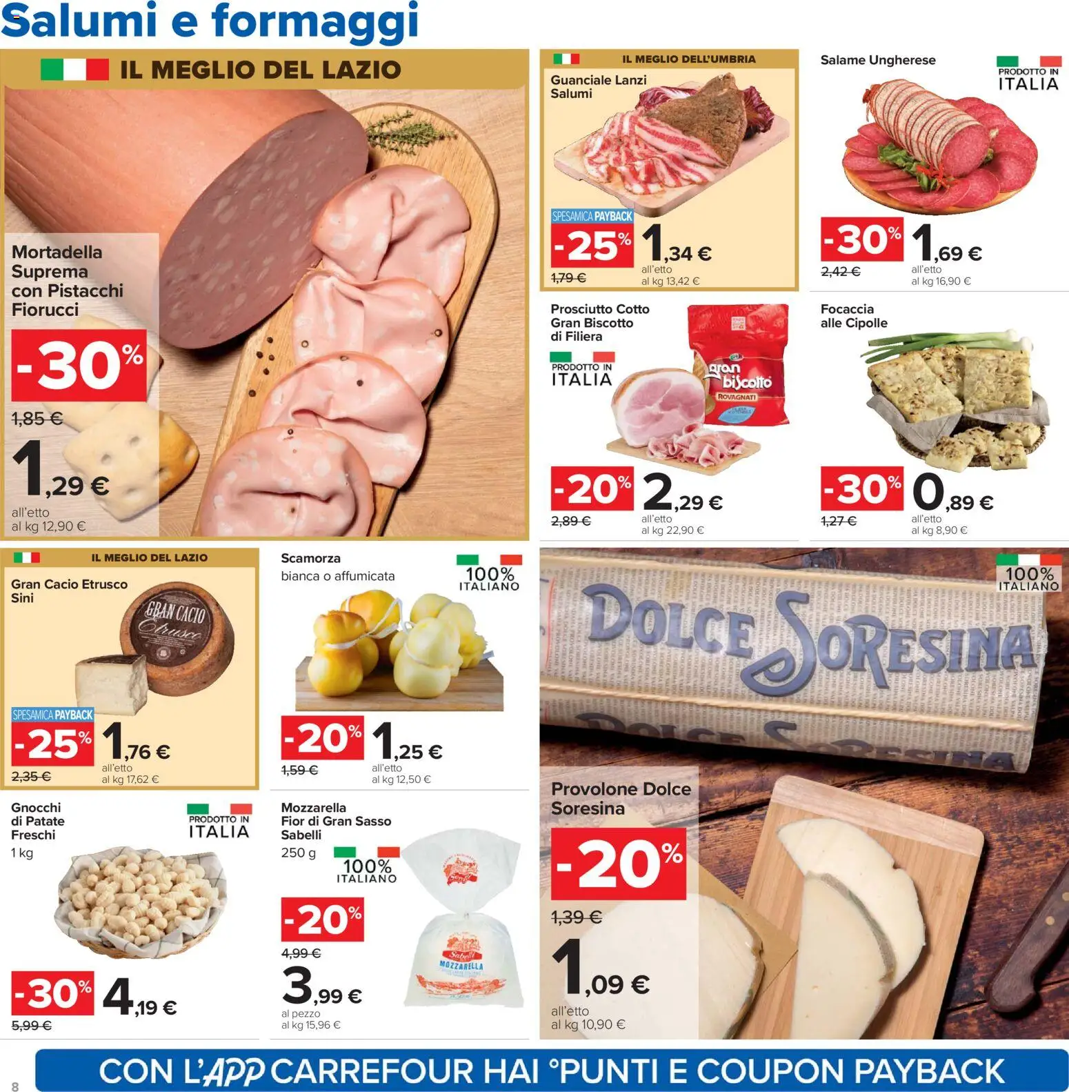 Volantino Carrefour del 13.03.2026 | Pagina: 8 | Prodotti: Provolone, Mortadella, Gnocchi, Guanciale