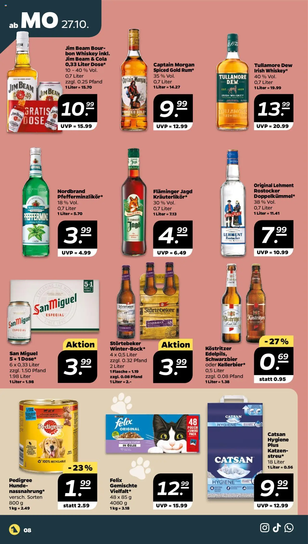Netto Prospekt 	 – gültig ab 27.10.2025 | Seite: 8 | Produkte: Catsan, Jim beam, Cola, Kostritzer