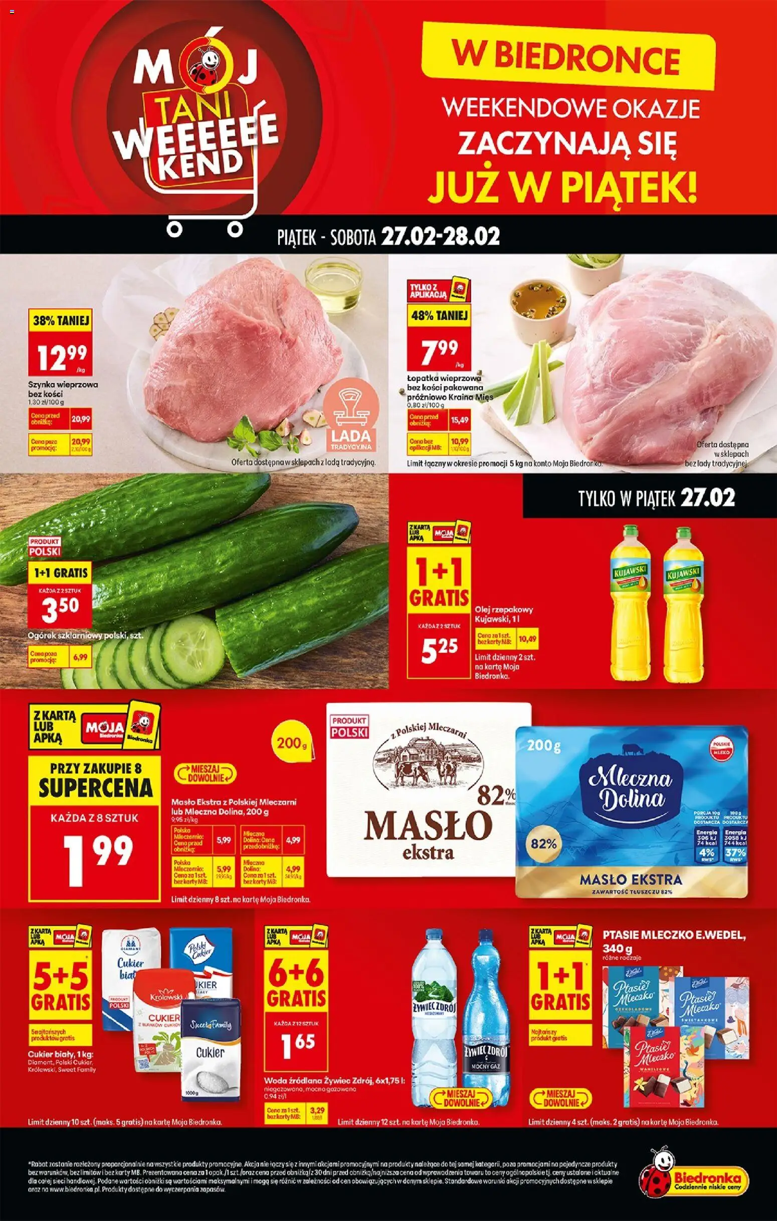 Biedronka Polsko leták - Tani weekend od 27.02.2026 | Strana: 1 | Produkty: Mléko, Máslo, Olej, Lopatka