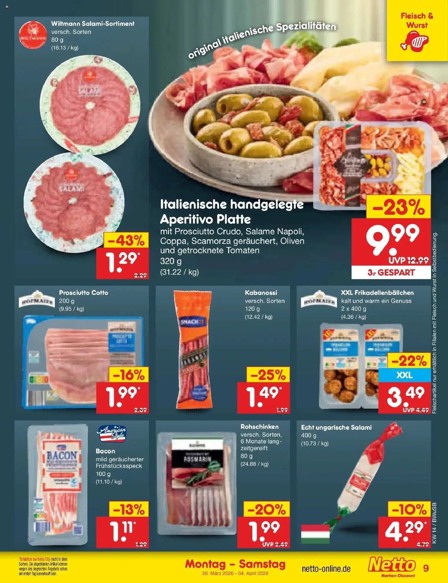 Netto Marken-Discount Prospekt Stemwede-Dielingen	 – gültig ab 30.03.2026 | Seite: 9 | Produkte: Tomaten, Wurst, Salami, Fleisch