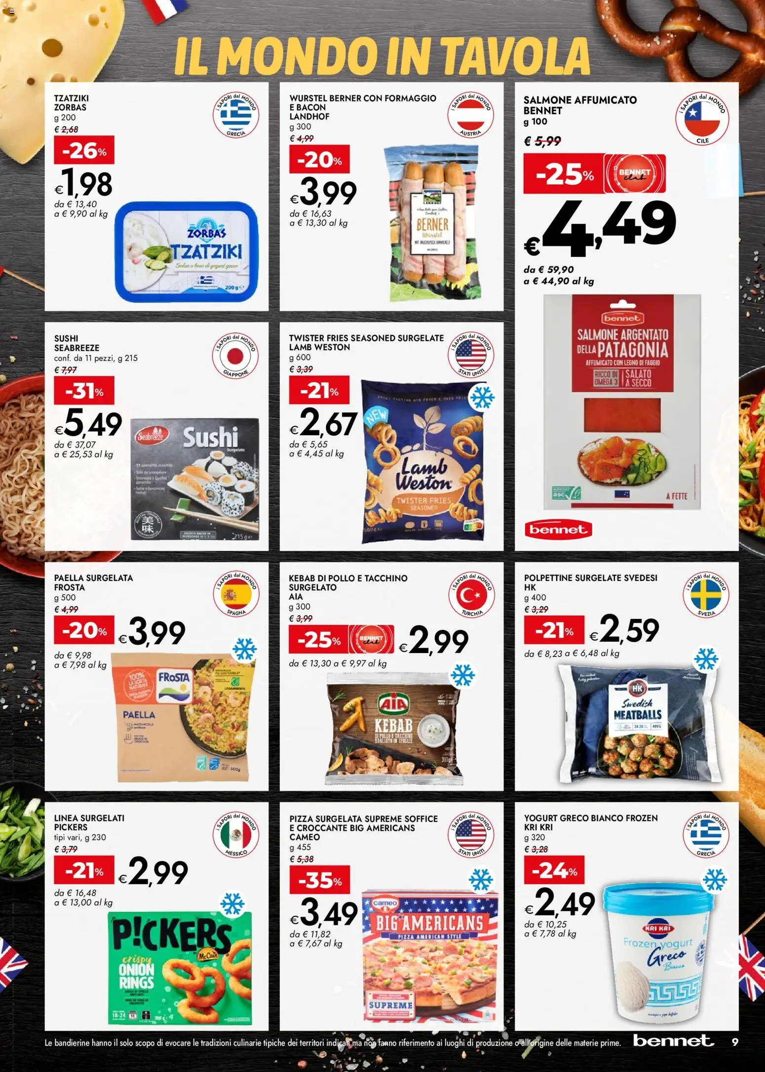 Volantino bennet del 05.03.2026 | Pagina: 9 | Prodotti: Yogurt, Pizza, Salmone, Tacchino