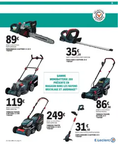 Brico E.Leclerc - Prévisualisation de Brico E.Leclerc - Bricolage valide à partir de 27.01.2026 | Page: 5 | Produits: Tronçonneuse, Tondeuse, Batterie