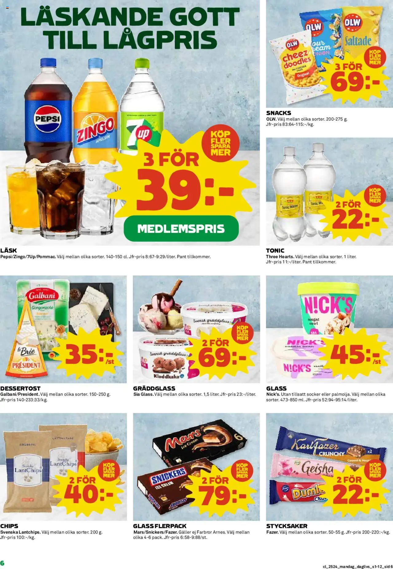 Coop Daglivs reklamblad aktuell från 09.06.2025 | Sida: 6 | Produkter: Zingo, Pepsi, Apelsin, Glass