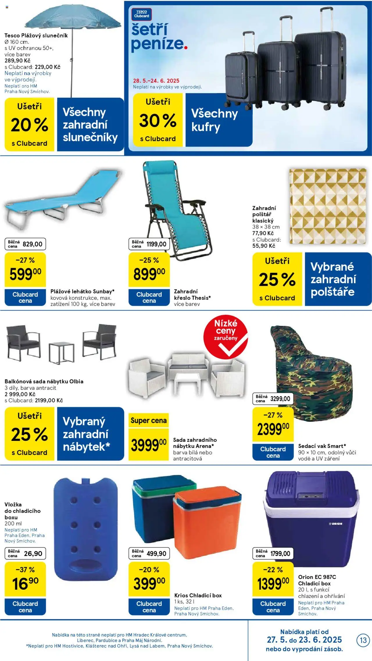 Tesco leták - Hypermarket od 28.05.2025 | Strana: 13 | Produkty: Plážové lehátko, Křeslo, Lehátko, Kufry