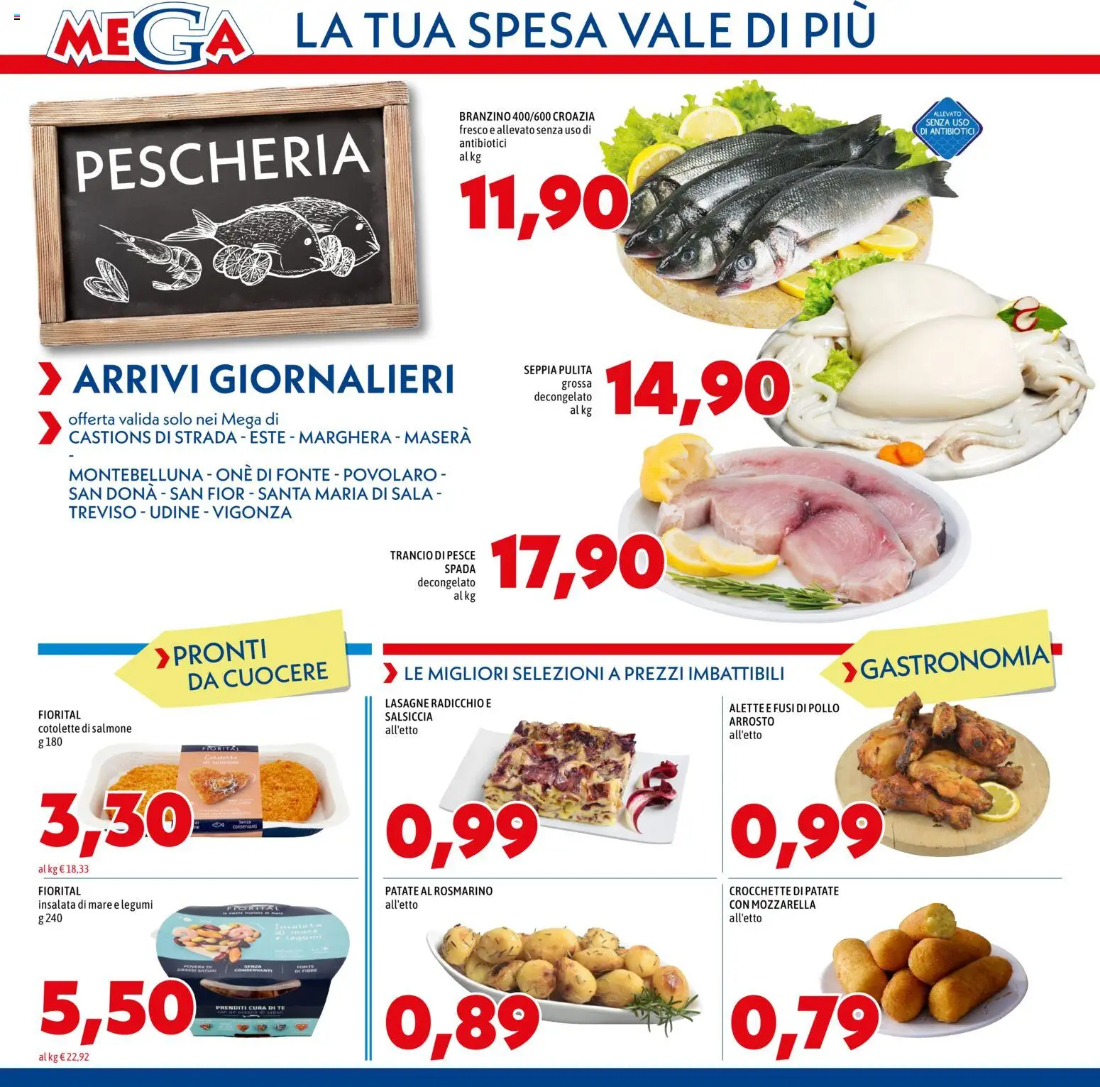 Volantino Mega del 12.03.2026 | Pagina: 2 | Prodotti: Branzino, Mozzarella, Crocchette, Pesce spada