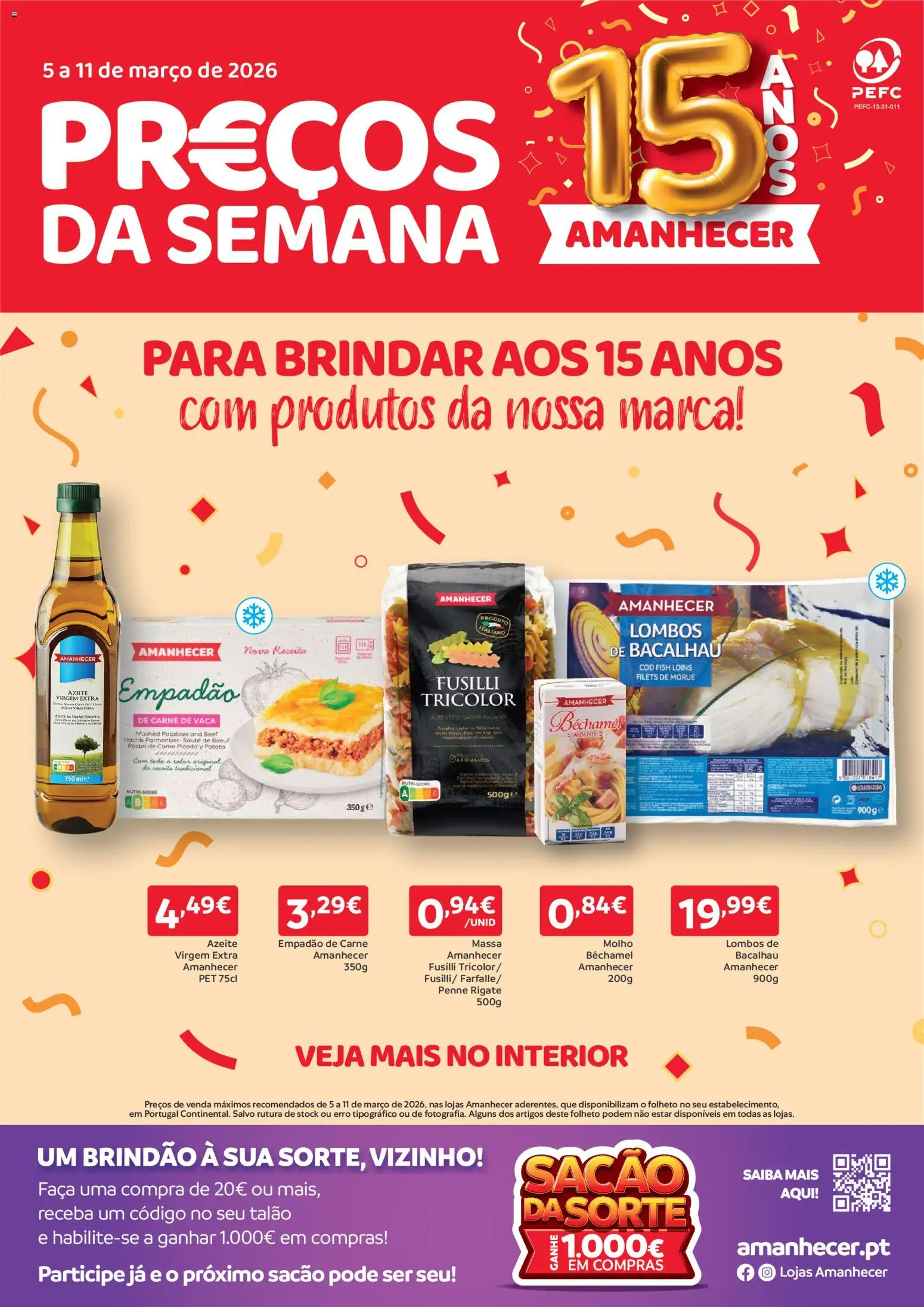 Amanhecer folheto │ válido de 05.03.2026 | Página: 1 | Produtos: Faca, Bacalhau, Massa, Couve