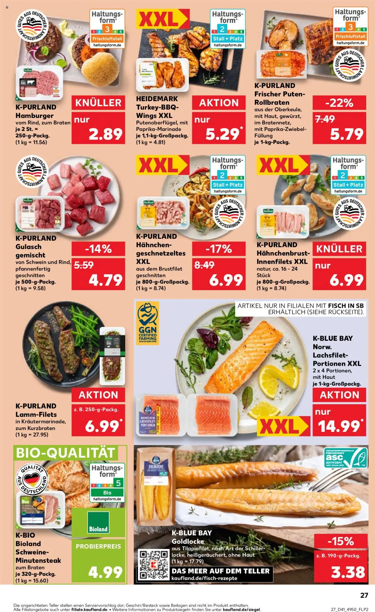 Kaufland prospekt Stuttgart	 – gültig ab 09.10.2025 | Seite: 27 | Produkte: Hahnchen, Fisch, Steak, Hahnchenbrust