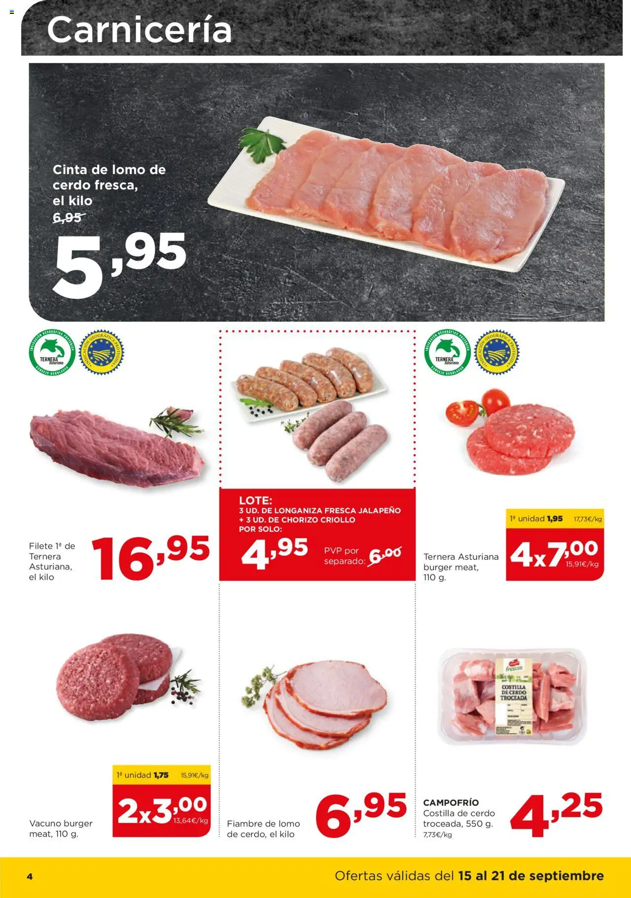 Alimerka folleto Asturias │ válido desde el 15.09.2025 | Página: 4 | Productos: Cerdo, Longaniza, Costilla de cerdo, Filete