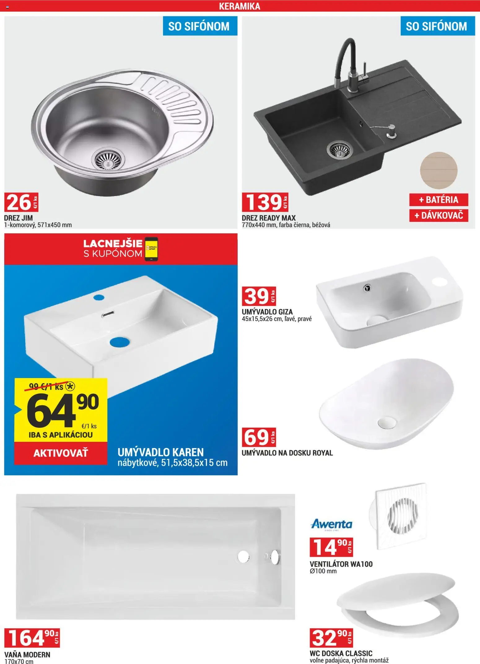 Nové Merkury Market akcie – leták je platný od 01.02.2026 | Strana: 5 | Produkty: Drez, Umývadlo na dosku, Vaňa, Ventilátor