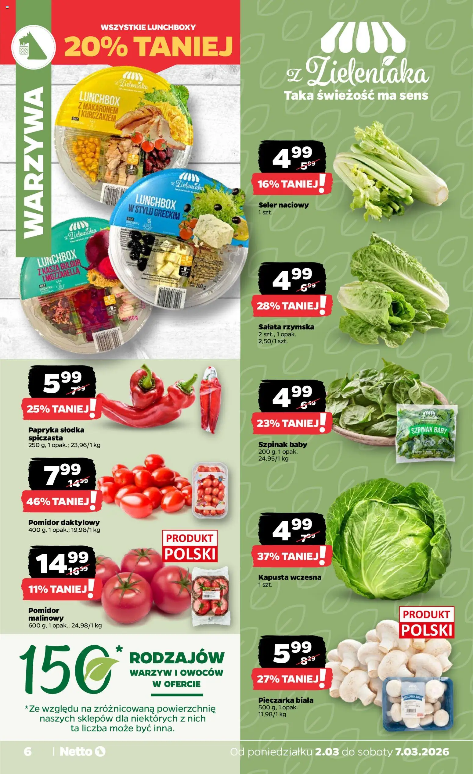 Netto gazetka od poniedziałku spożywcza od 02.03.2026 | Strona: 6 | Produkty: Kapusta, Kasza, Papryka, Mozzarella