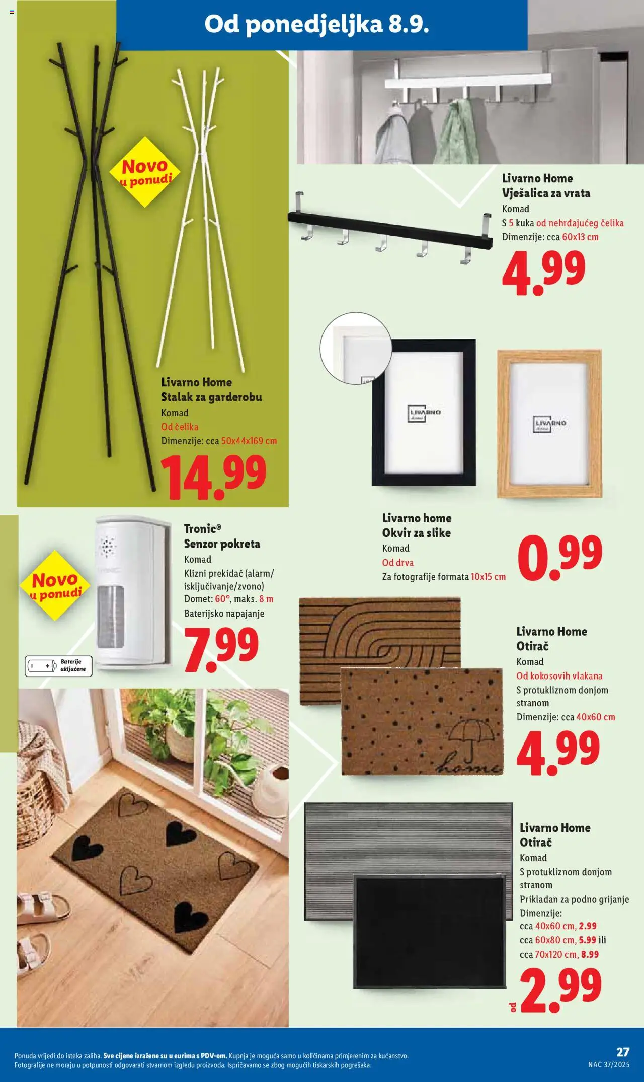 Lidl katalog | vrijedi od 08.09.2025 | Stranica: 27 | Proizvodi: Otirač, Vješalica, Baterije, Okvir za slike
