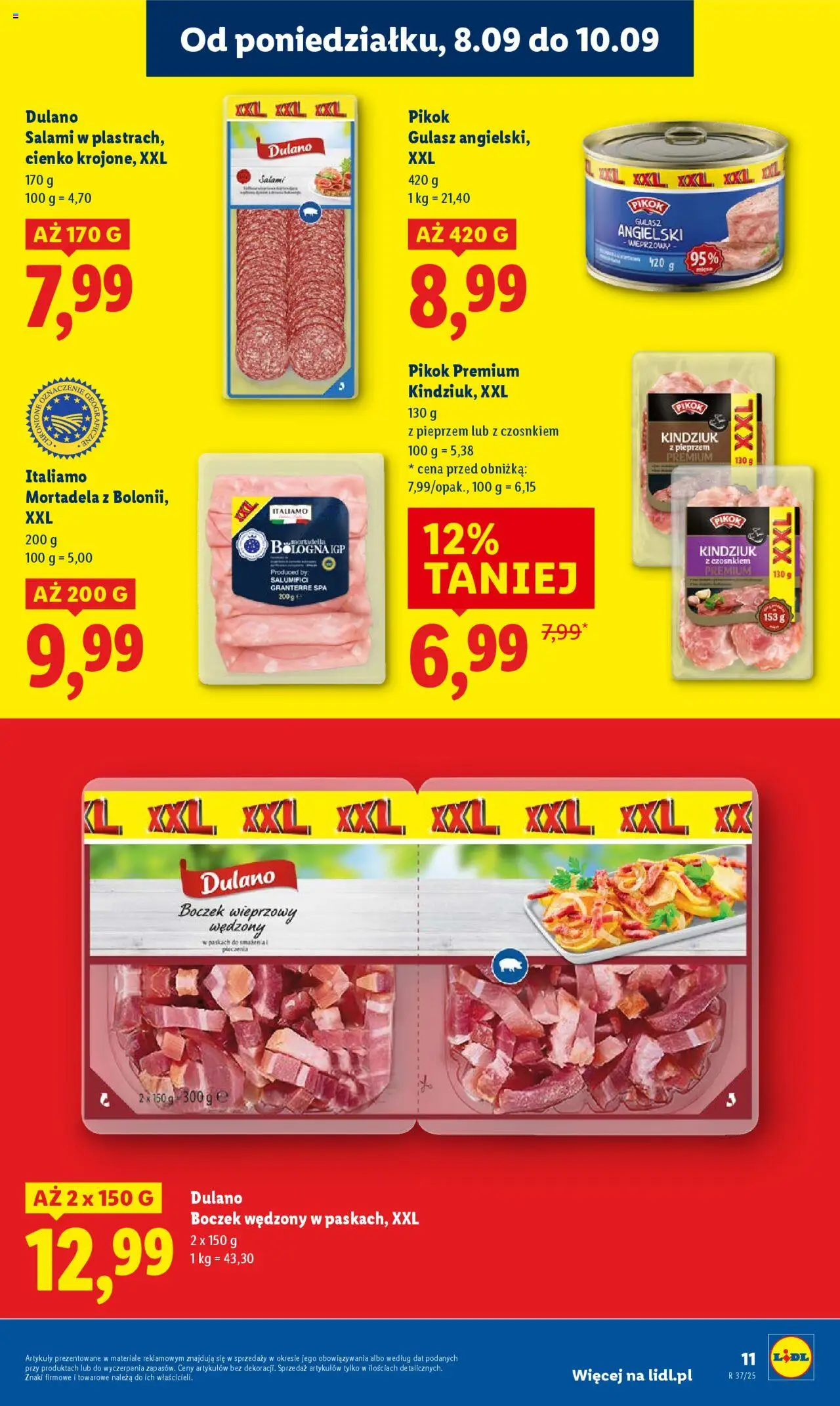 Lidl Gazetka od 08.09.2025 | Strona: 13 | Produkty: Boczek wędzony, Boczek, Salami, Gulasz