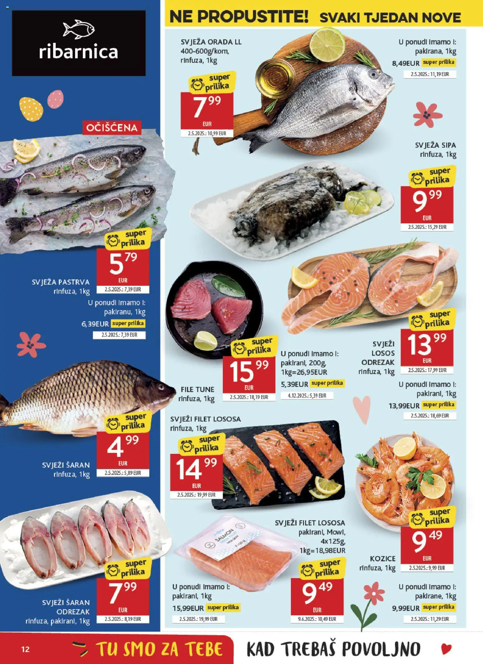 Konzum katalog | vrijedi od 01.04.2026 | Stranica: 12 | Proizvodi: Sipa, Šaran, Losos, Kozice