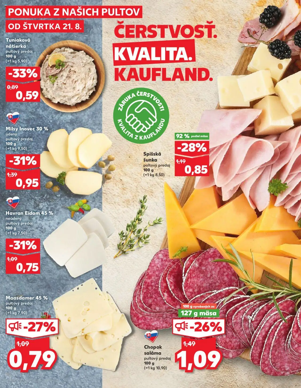 Kaufland Košice-OC Galéria │ platný od 21.08.2025 | Strana: 18 | Produkty: Saláma, Šunka, Eidam