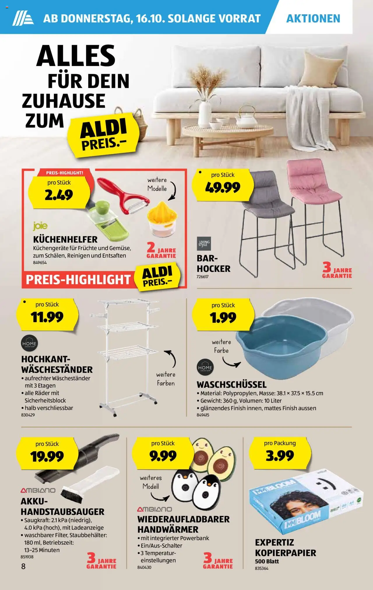 Aldi Aktionen – gültig ab 16.10.2025 | Seite: 9 | Produkte: Hocker, Früchte, Powerbank, Gewicht