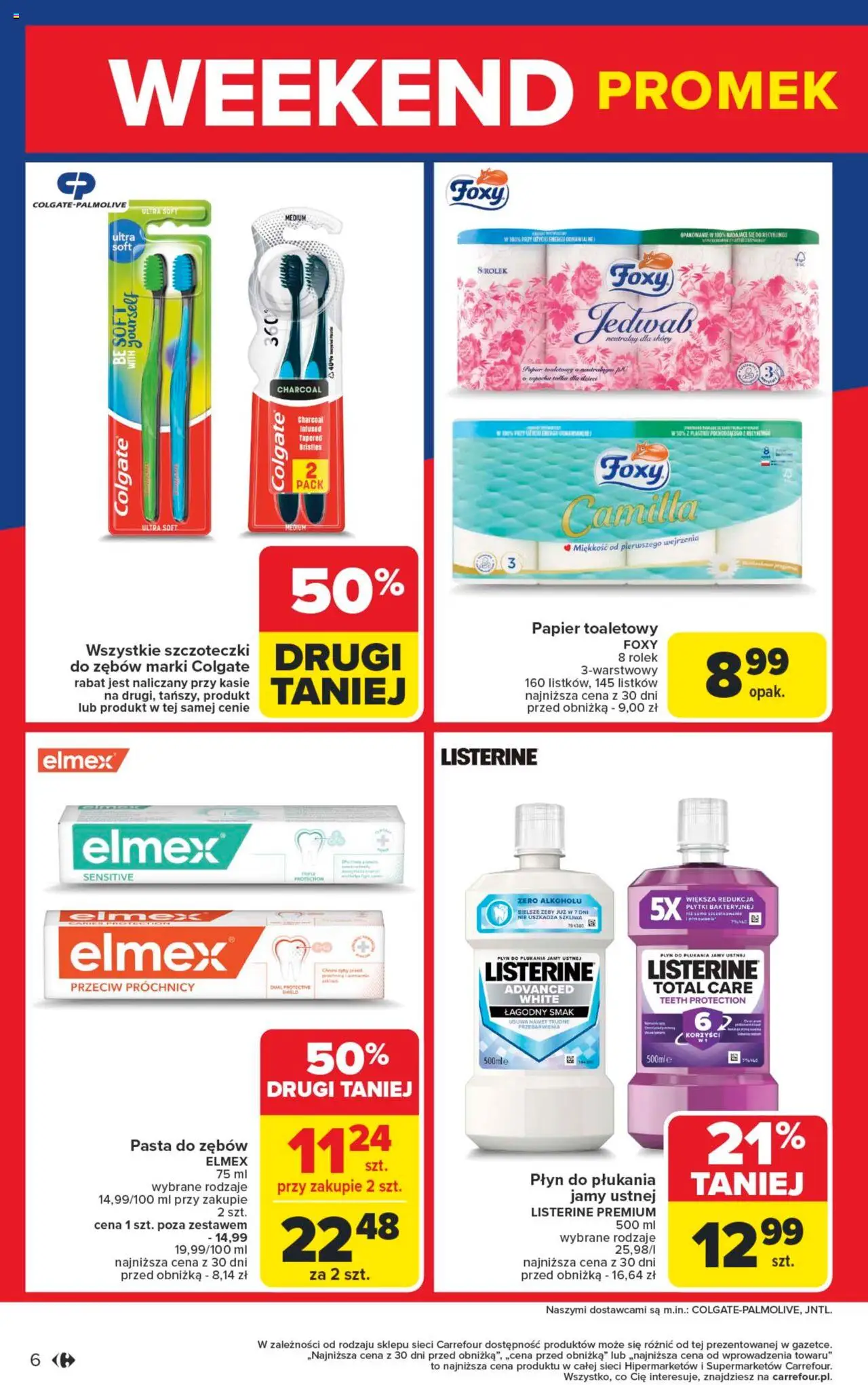 Carrefour Gazetka - Weekend promek juz od środy od 13.08.2025 | Strona: 6 | Produkty: Papier toaletowy, Pasta do zębów, Płyn do płukania jamy ustnej