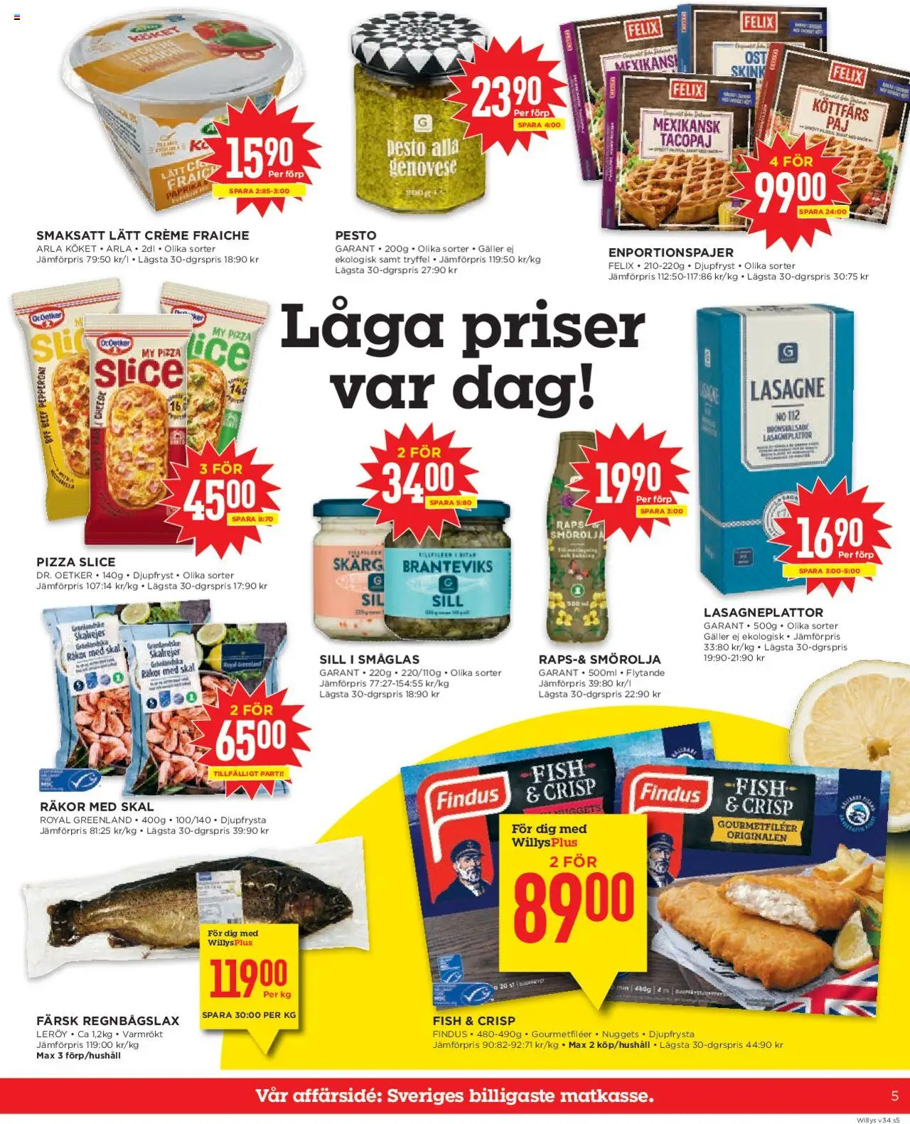 Willys reklamblad aktuell från 18.08.2025 | Sida: 5 | Produkter: Sill, Räkor, Creme fraiche, Lasagneplattor