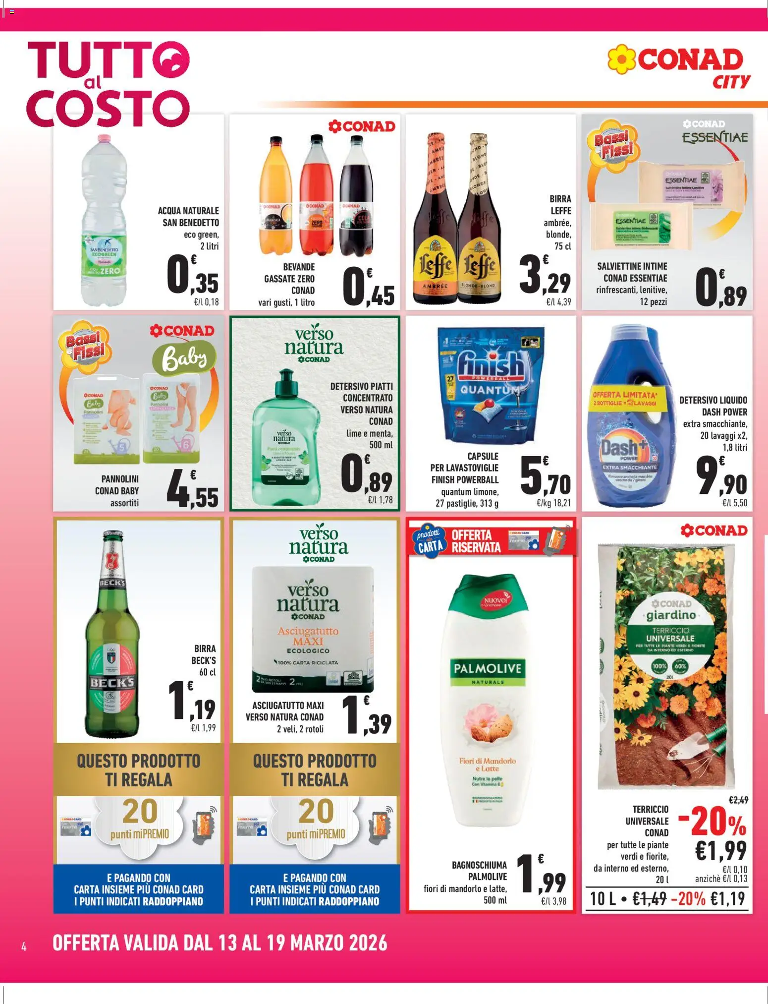 Volantino Conad del 13.03.2026 | Pagina: 4 | Prodotti: Pannolini, Birra, Latte, Lavastoviglie