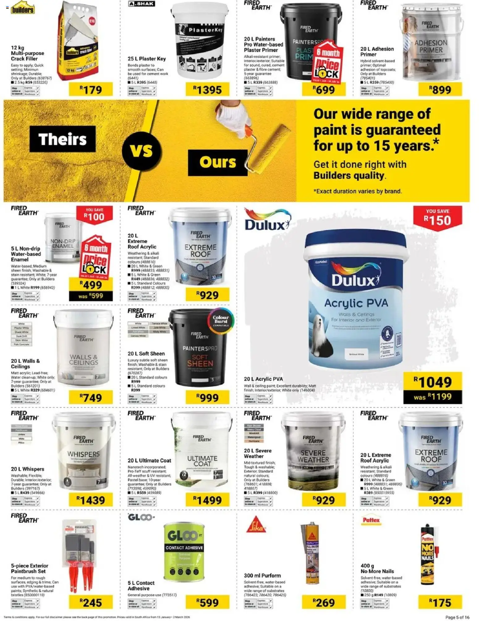 New Builders catalogue – valid from 13.01.2026 | Page: 5 | Products: Lock, Plaster primer, Crack filler, Cement