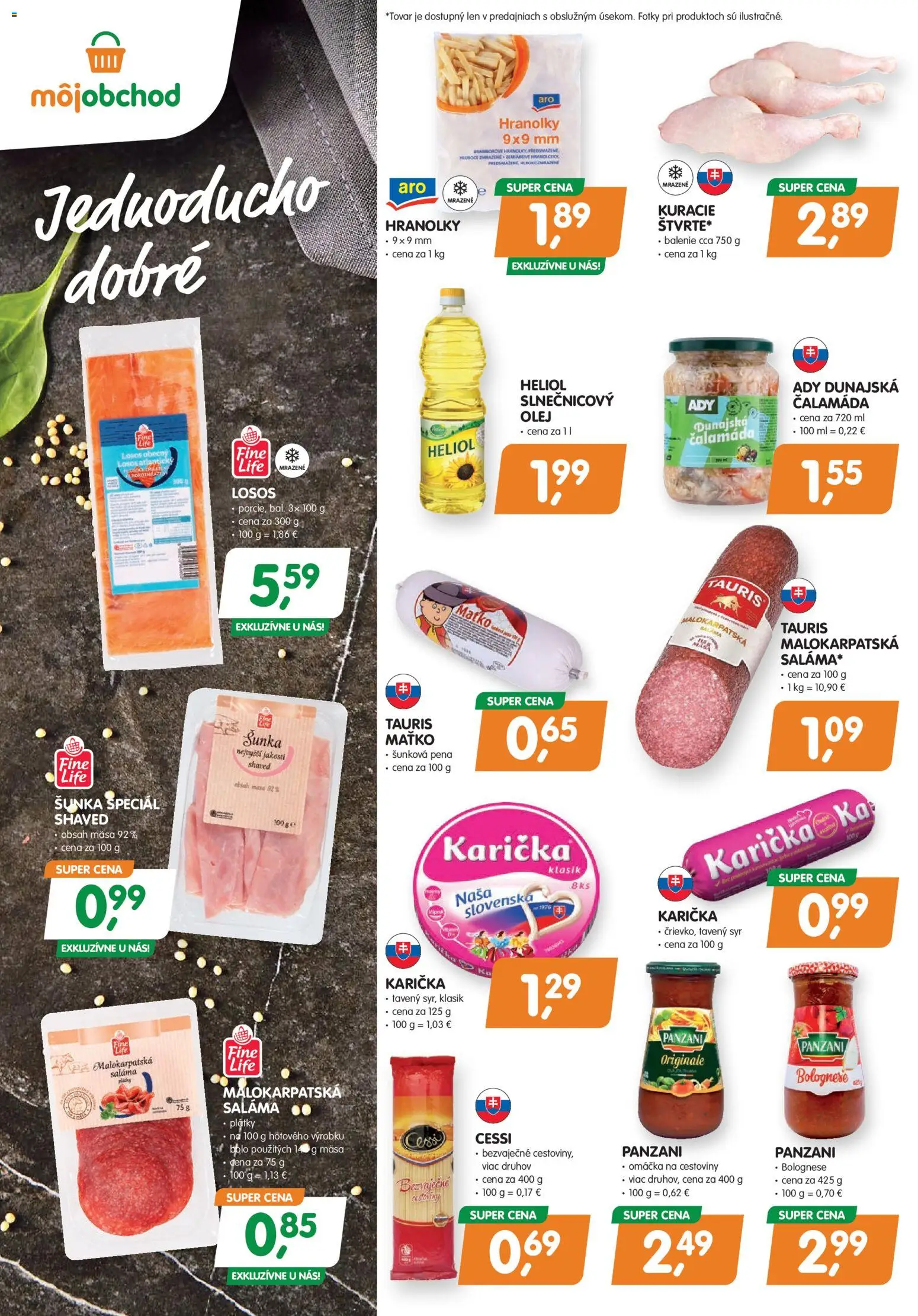 Nové Môj obchod akcie – leták je platný od 16.01.2026 | Strana: 2 | Produkty: Saláma, Šunka, Cestoviny, Losos