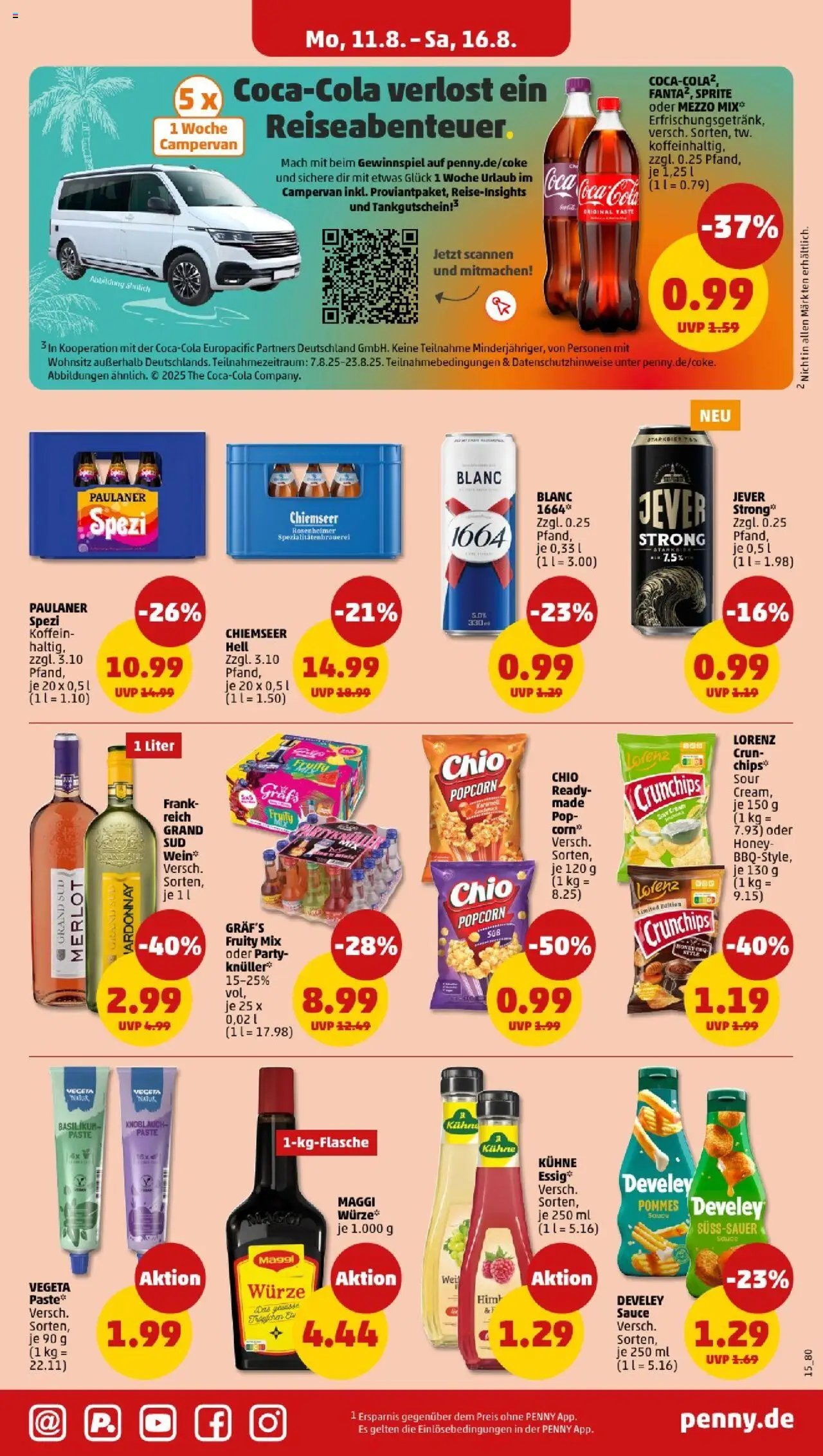 Penny - Bayern - gültig ab dem 11.08.2025 | Seite: 15 | Produkte: Cola, Pommes, Jever, Paulaner
