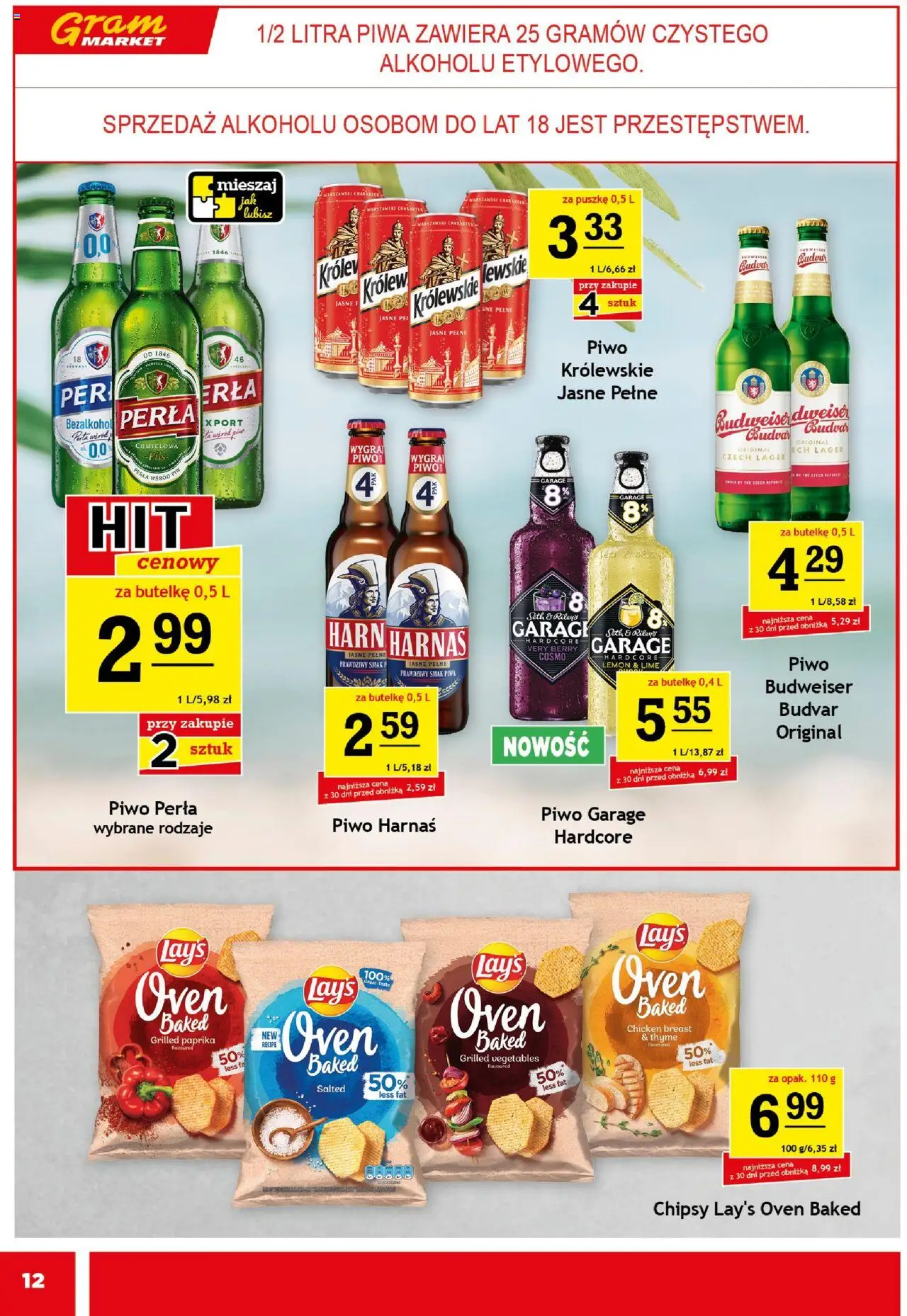 Gram Market Gazetka od 20.08.2025 | Strona: 12 | Produkty: Chipsy, Piwo perła, Harnaś, Piwo