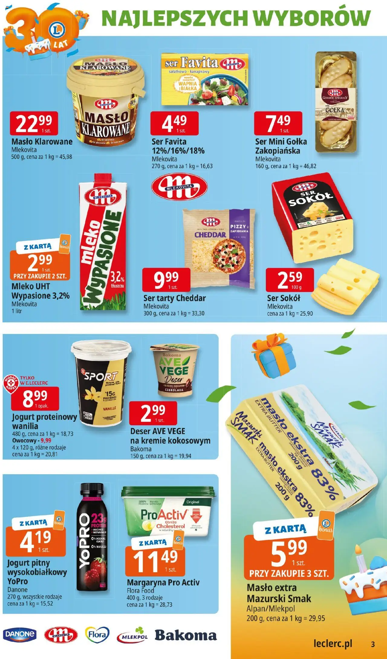 E.Leclerc Gazetka - Elbląg od 30.09.2025 | Strona: 3 | Produkty: Masło klarowane, Margaryna, Czekolada, Cheddar