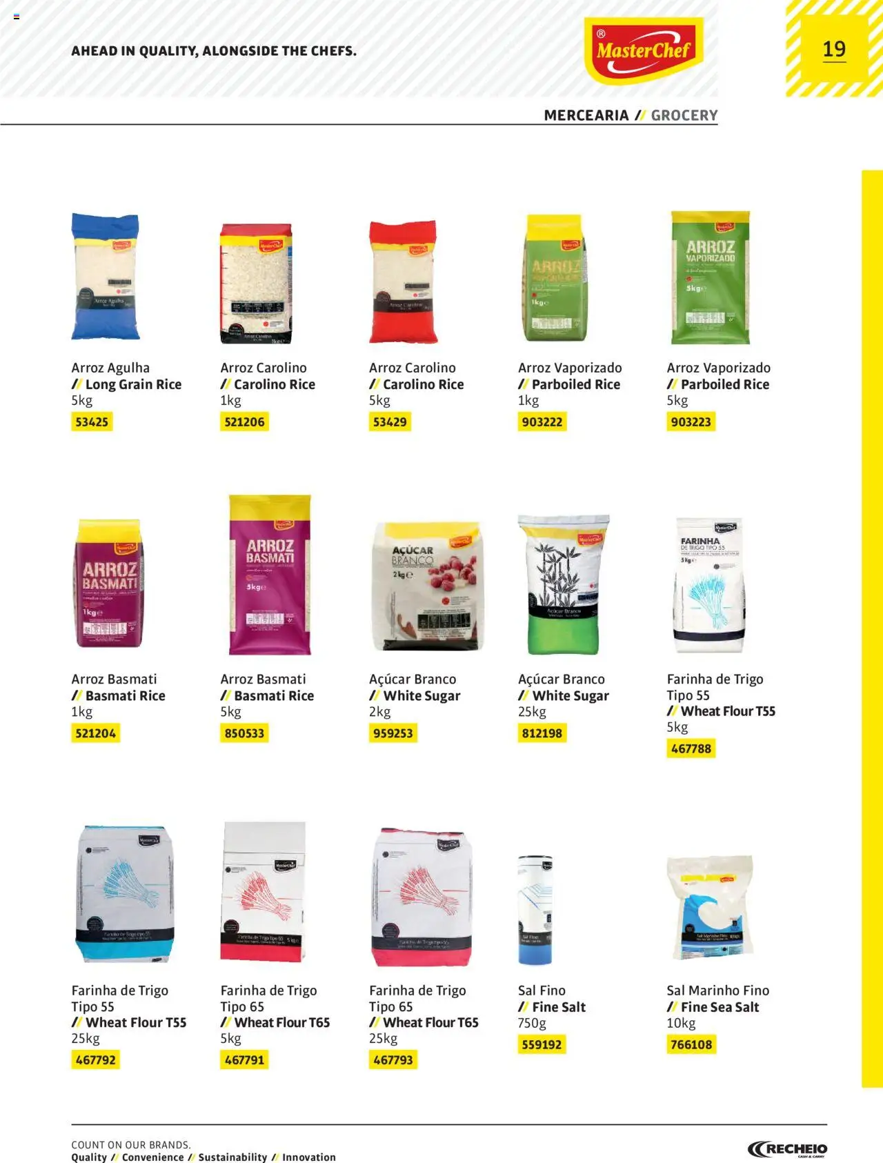 Recheio AS NOSSAS MARCAS │ válido de 19.12.2023 | Página: 19 | Produtos: Farinha de trigo, Sal, Arroz, Açúcar