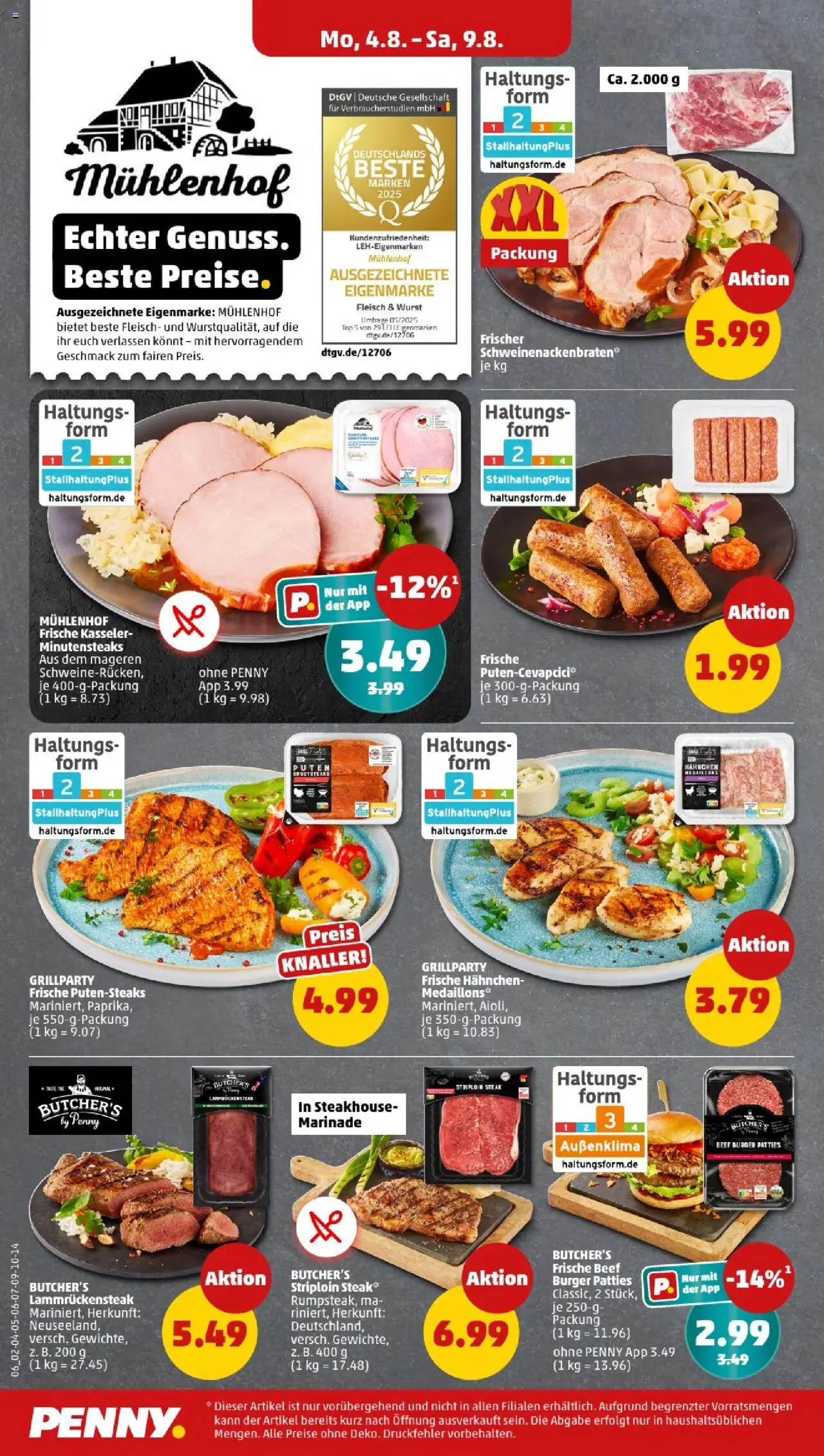 Penny - Bayern - gültig ab dem 04.08.2025 | Seite: 6 | Produkte: Top, Hahnchen, Burger, Steak