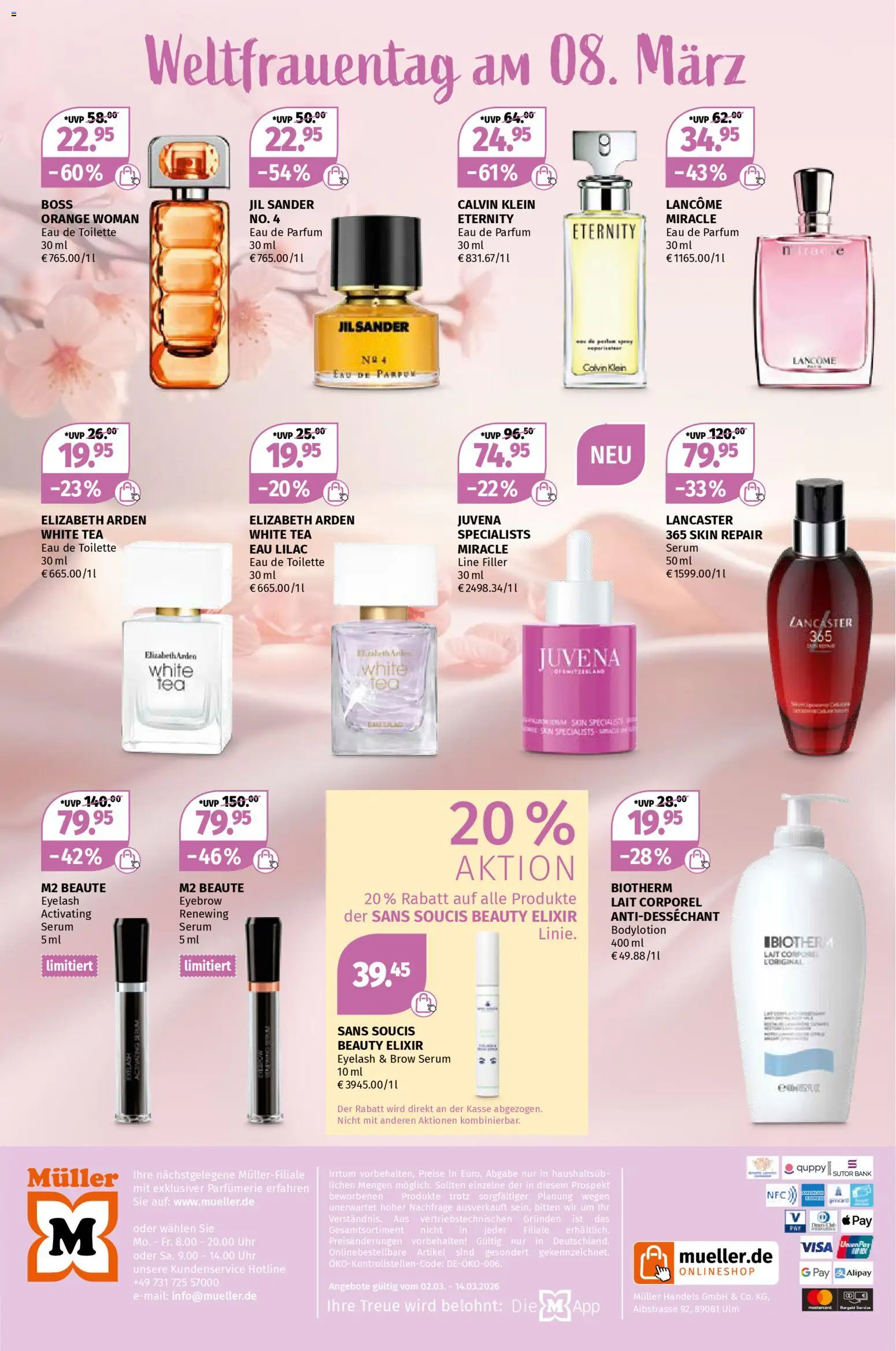 Müller Parfümerie-Highlights – gültig ab 02.03.2026 | Seite: 14 | Produkte: Parfüm, Body Lotion, Serum, Uhr
