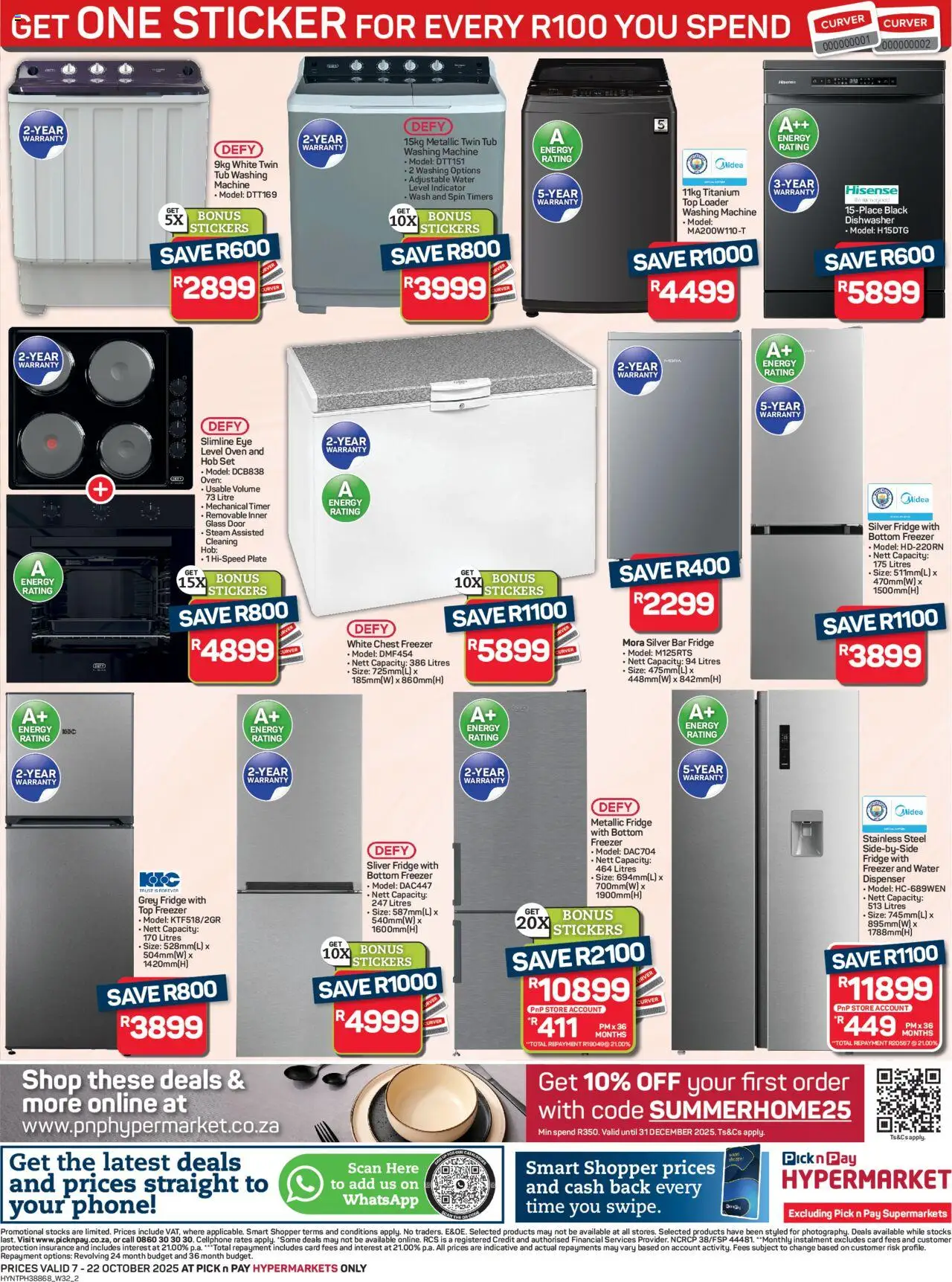 New Pick n Pay catalogue – valid from 07.10.2025 | Page: 2 | Products: Freezer, Dishwasher, Chest freezer, Water
