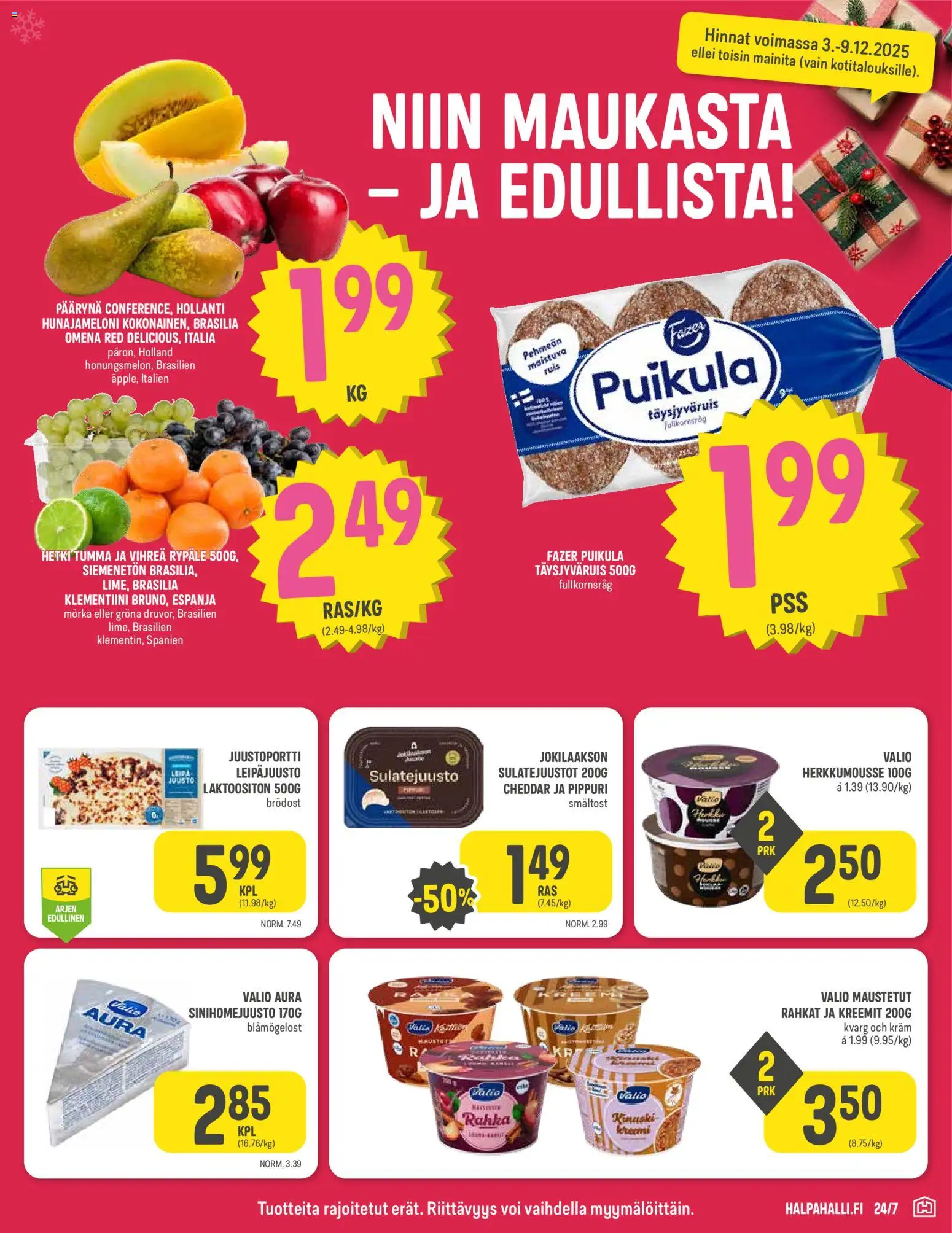 Halpa Halli tarjoukset – voimassa 03.12.2025 alkaen | Sivu: 3 | Tuotteet: Klementiini, Juusto, Pippuri, Hunajameloni