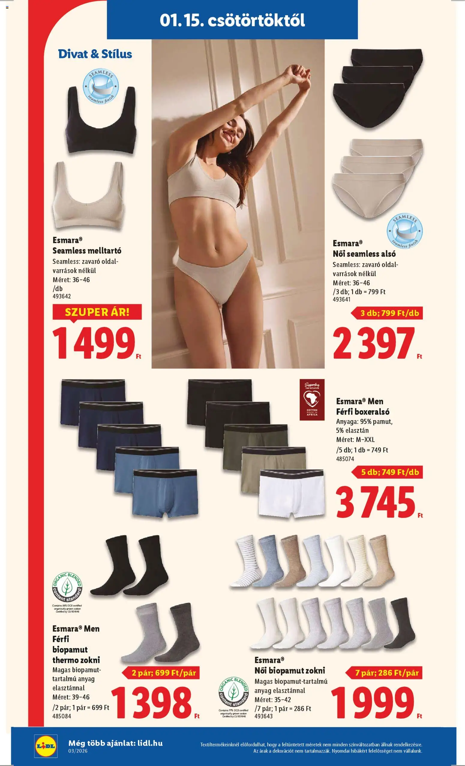 Lidl akciós ujság - amely érvényes a következő dátumtól: 15.01.2026 | Oldal: 10 | Termékek: Boxeralsó, Melltartó, Zokni