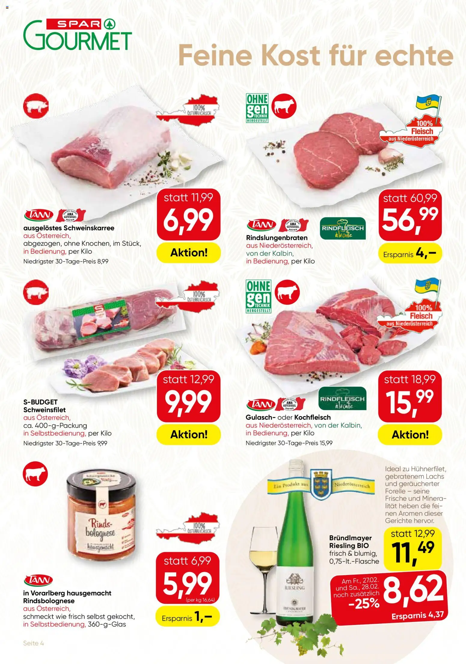 SPAR Gourmet Flugblatt gültig ab 26.02.2026 | Seite: 4 | Produkte: Rindfleisch