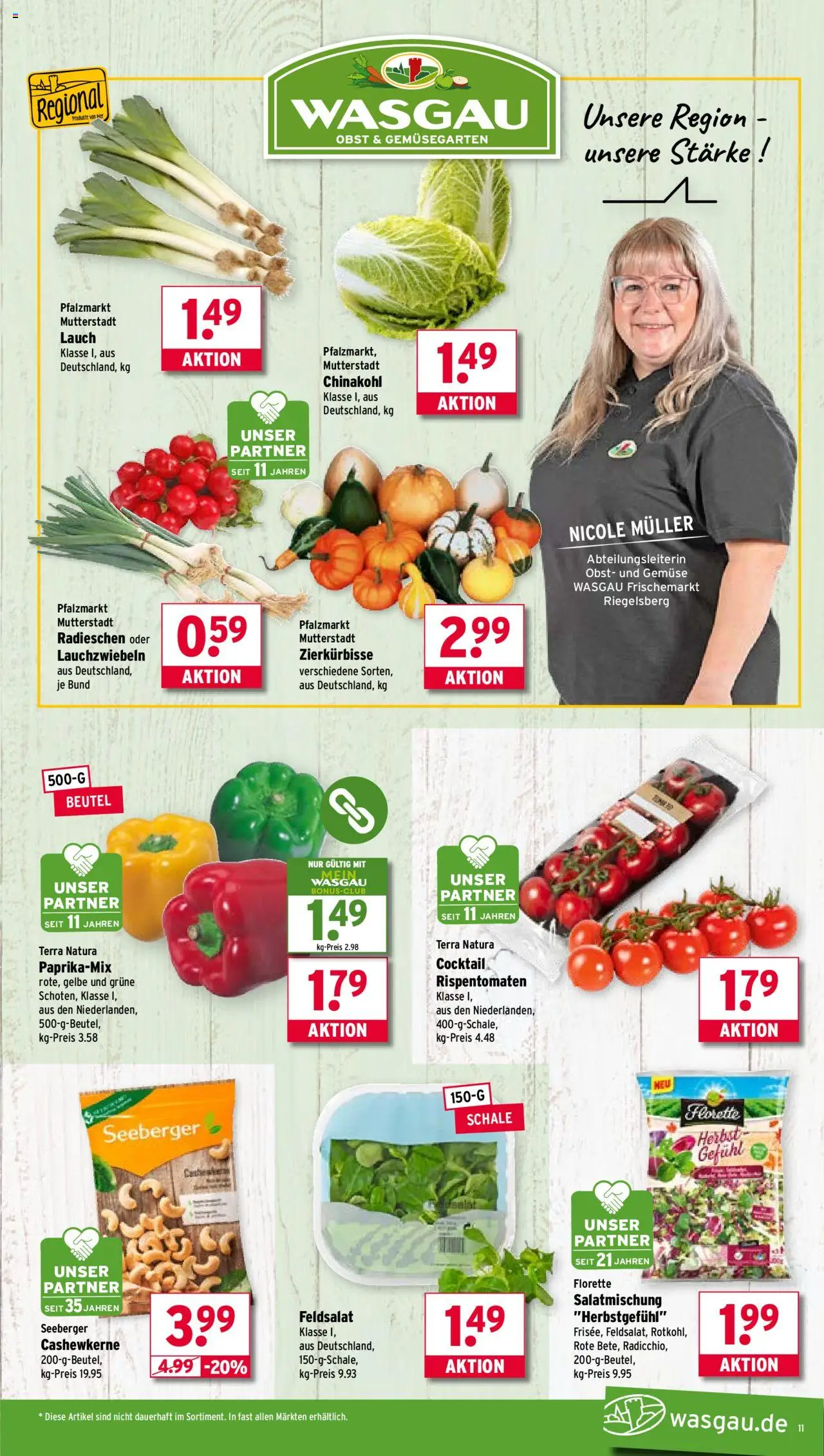 Wasgau Prospekt 	 – gültig ab 29.09.2025 | Seite: 11 | Produkte: Gemüse, Obst, Chinakohl