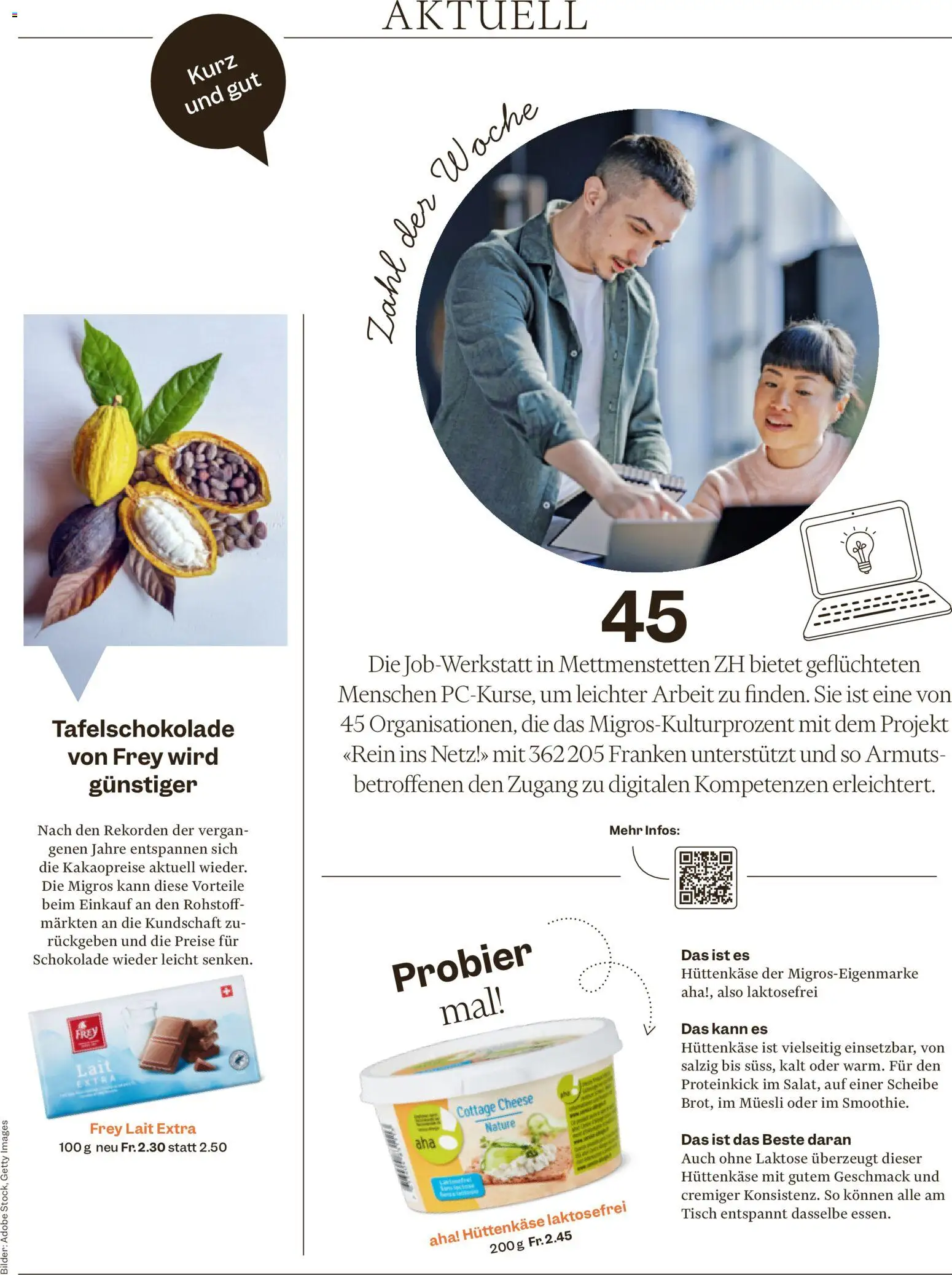 Migros Magazin – gültig ab 12.01.2026 | Seite: 11 | Produkte: Schokolade, Hüttenkäse, Scheibe, Bilder