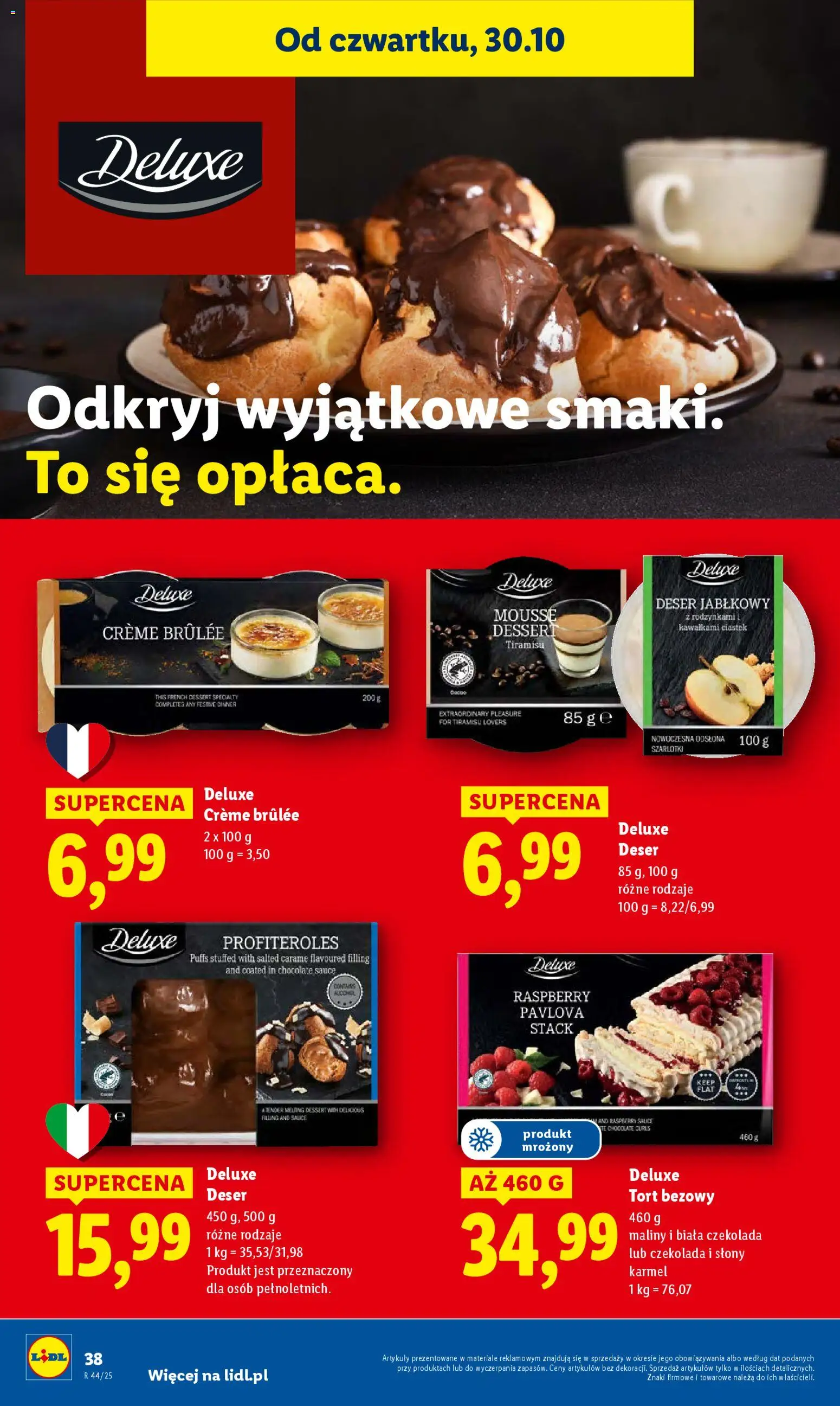 Lidl Gazetka od 30.10.2025 | Strona: 40 | Produkty: Tiramisu, Tort, Profiteroles, Czekolada